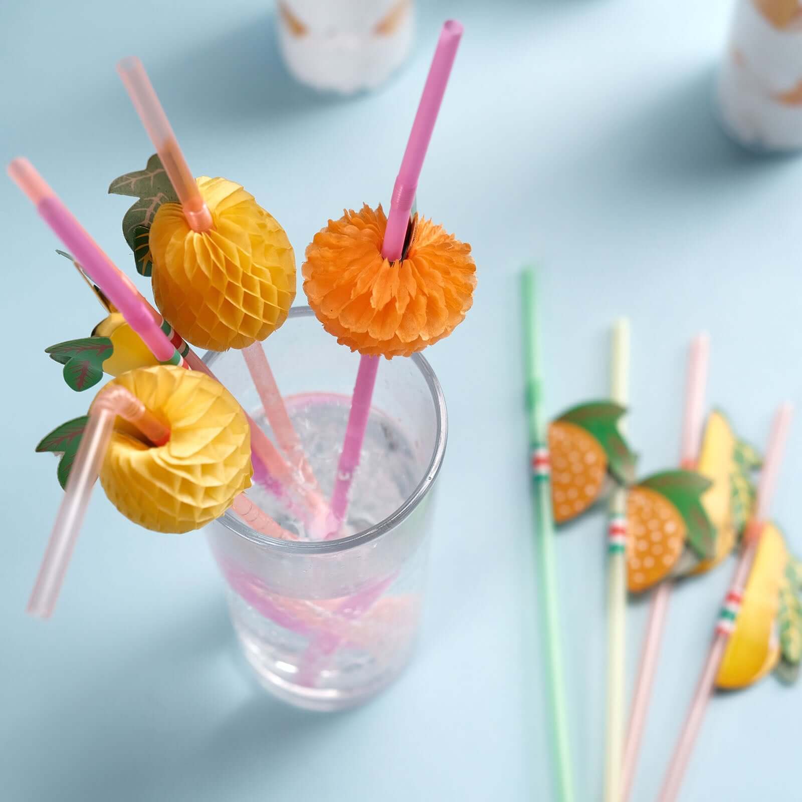 50-Pack Tropical Fruit Drinking Straws Multi-Colored - Disposable Straws for Summer Drinks 10"