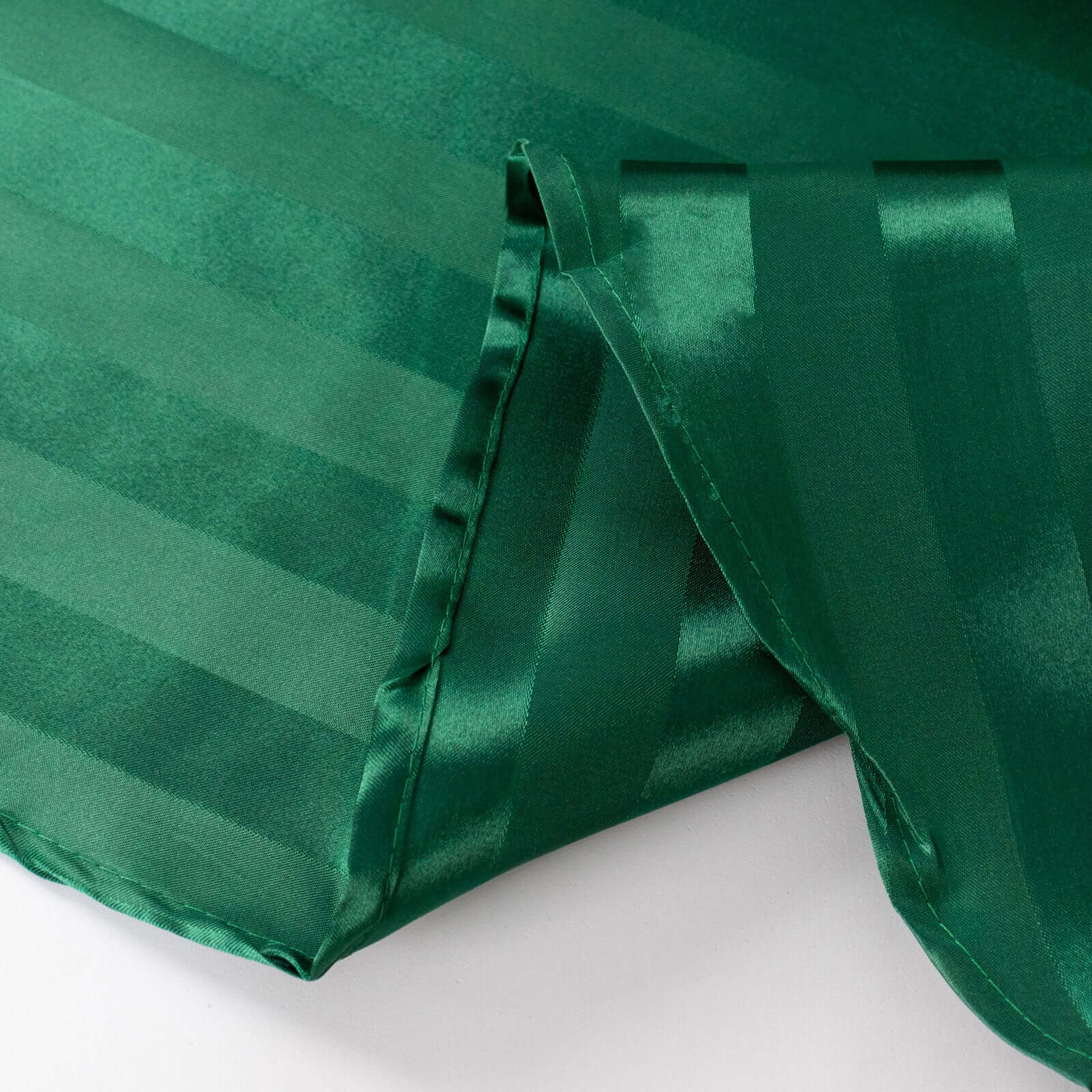 Satin Striped 90"x132" Rectangular Tablecloth Hunter Emerald Green Satin Stripe - Seamless Silky Smooth Table Cover