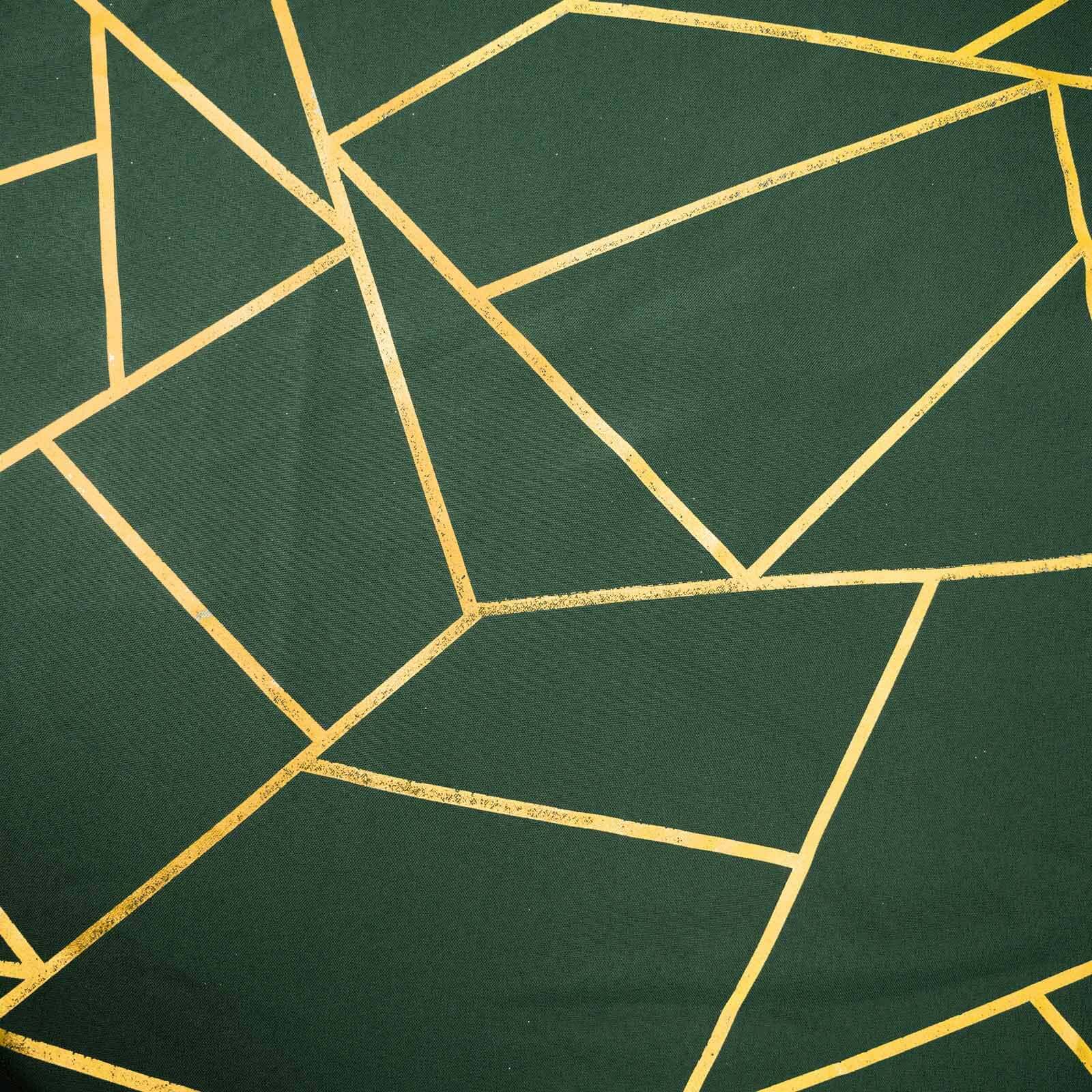 Polyester 120" Round Tablecloth Hunter with Gold Foil Geometric Pattern Wrinkle-Resistant Seamless Table Cover