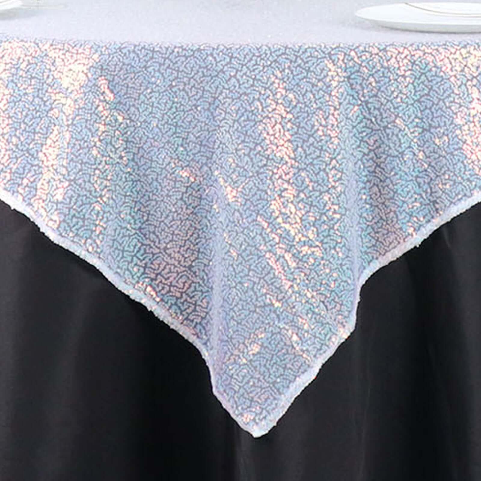 Sequin 60"x60" Table Overlay Square Tablecloth Irisdescent Blue - Luxe Wedding Table Topper