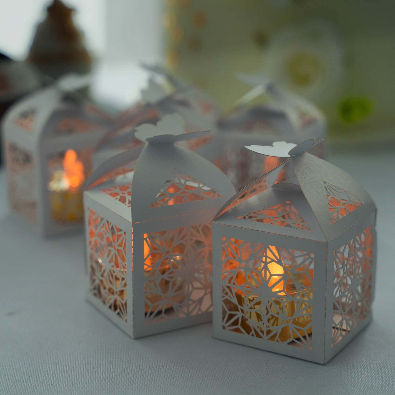 25 Pack White Butterfly Top Laser Cut Lace Favor Candy Gift Boxes