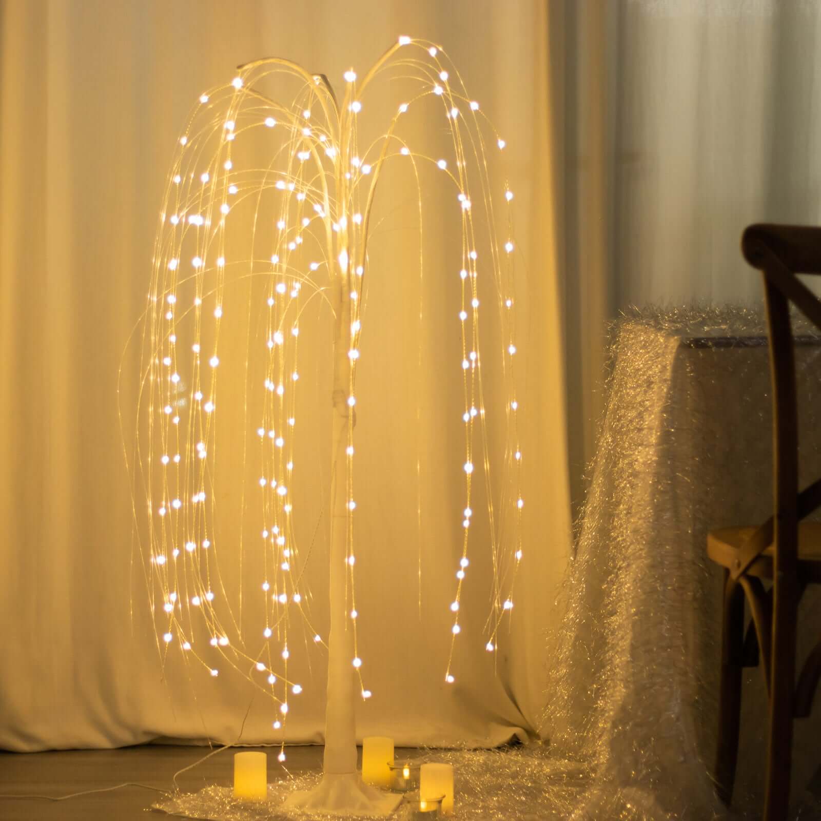 180 LED Lighted Tree Centerpiece Weeping Willow Design White Warm White - Plug-in Adapter Tabletop Accent 4ft