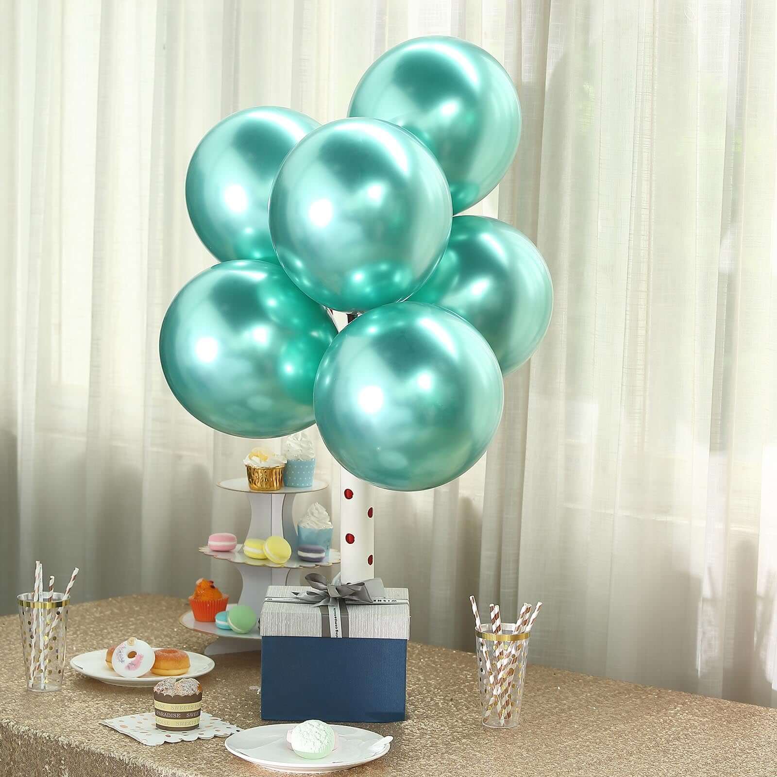 25 Pack 12" Metallic Chrome Green Latex Helium or Air Party Balloons