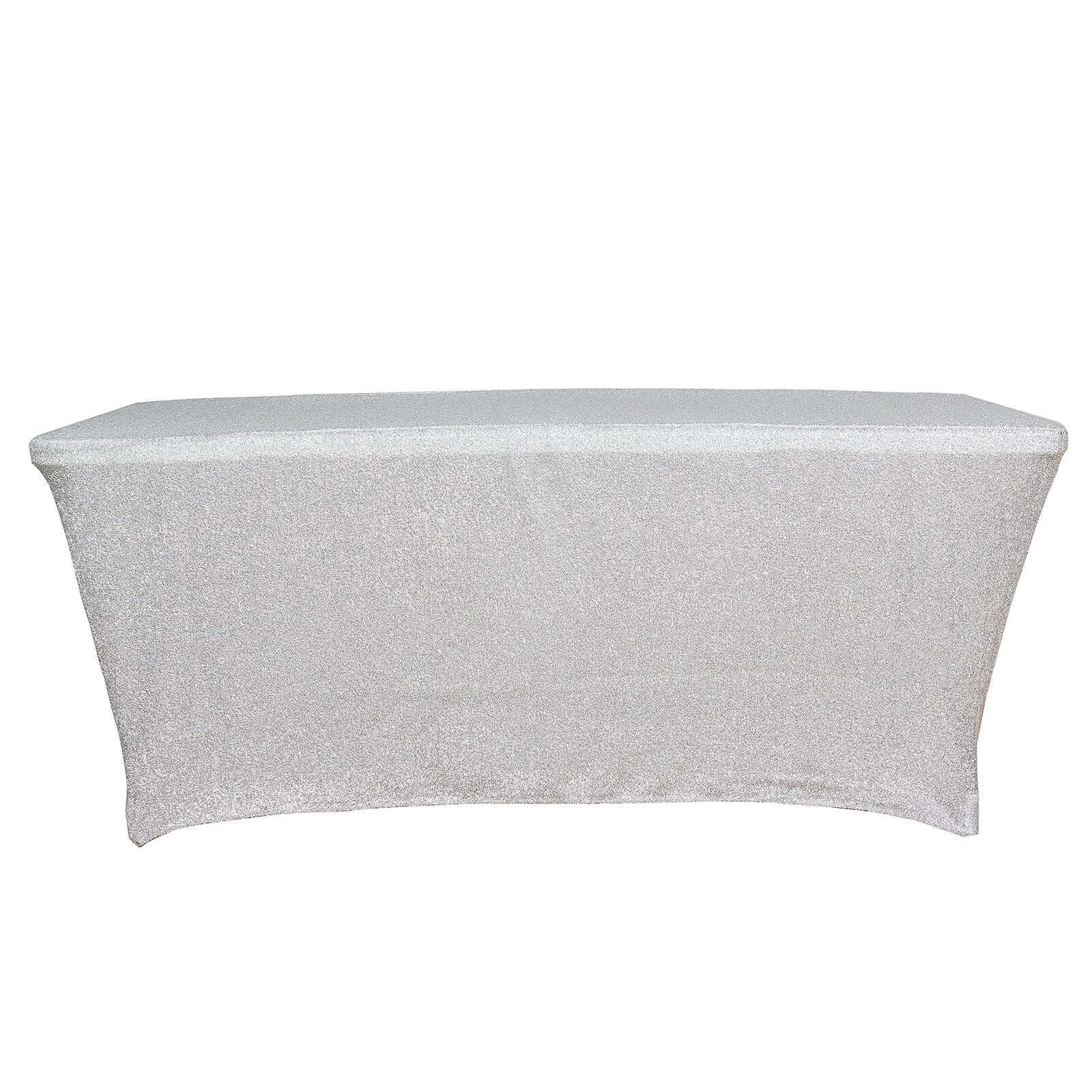 Shimmer Tinsel Spandex 72"x30" Rectangle Tablecloth Metallic Silver Glittered Shiny Stretch Table Cover