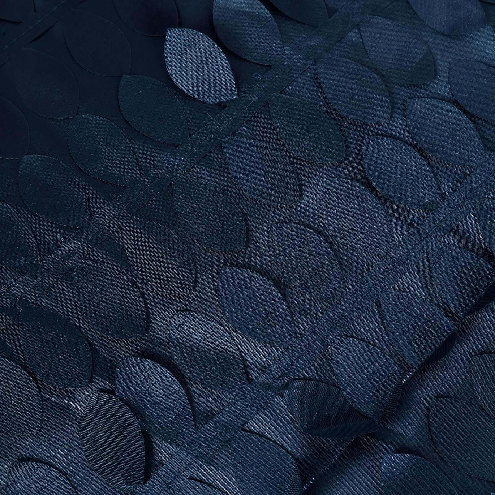 Taffeta 120" Round Tablecloth Navy Blue | 3D Leaf Petal Design Seamless Table Cover