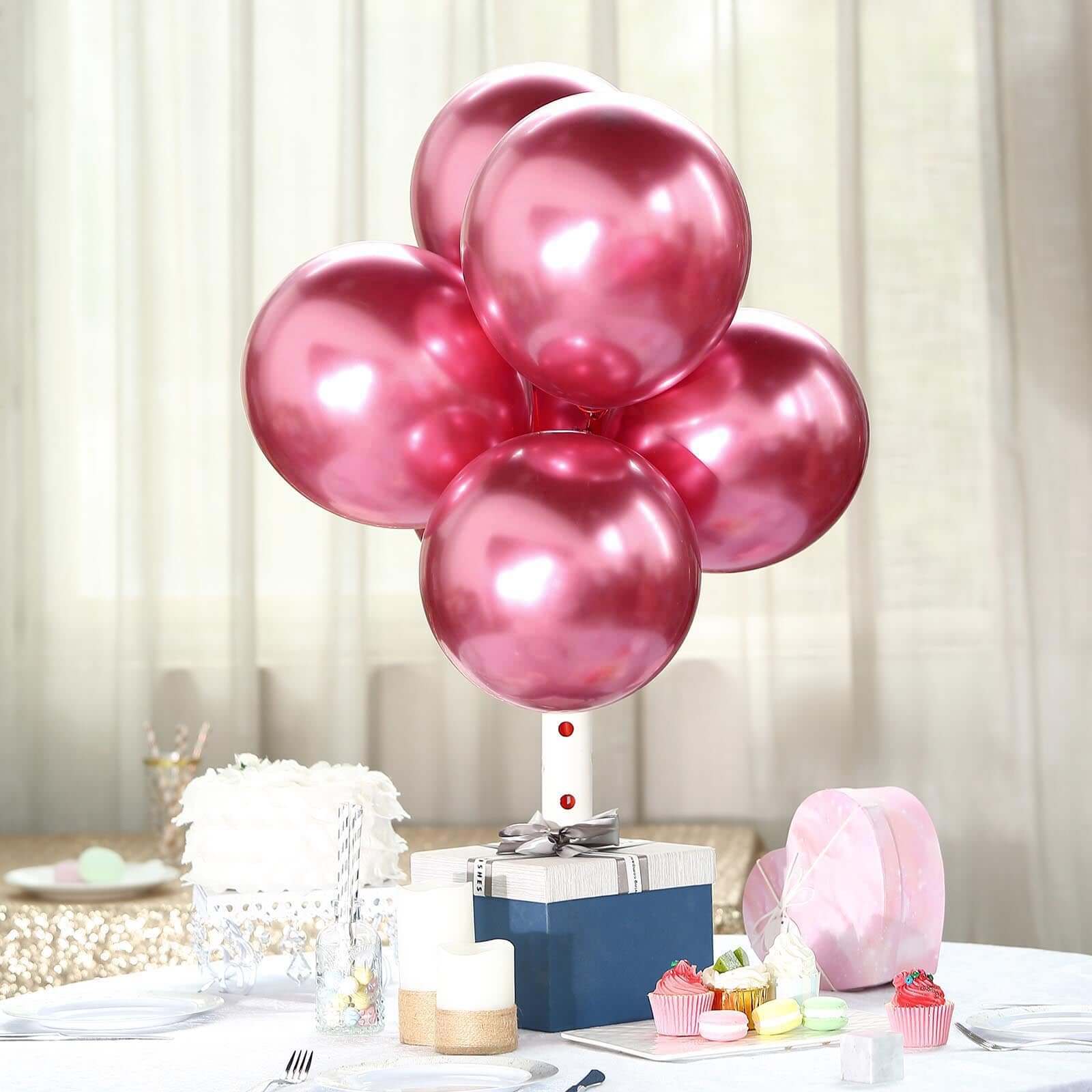 25 Pack 12" Metallic Chrome Pink Latex Helium or Air Party Balloons
