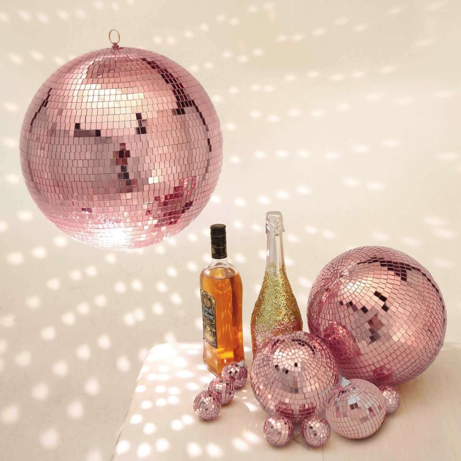2 Pack 10" Rose Gold Foam Disco Mirror Ball With Hanging Swivel Ring, Holiday Party Decor