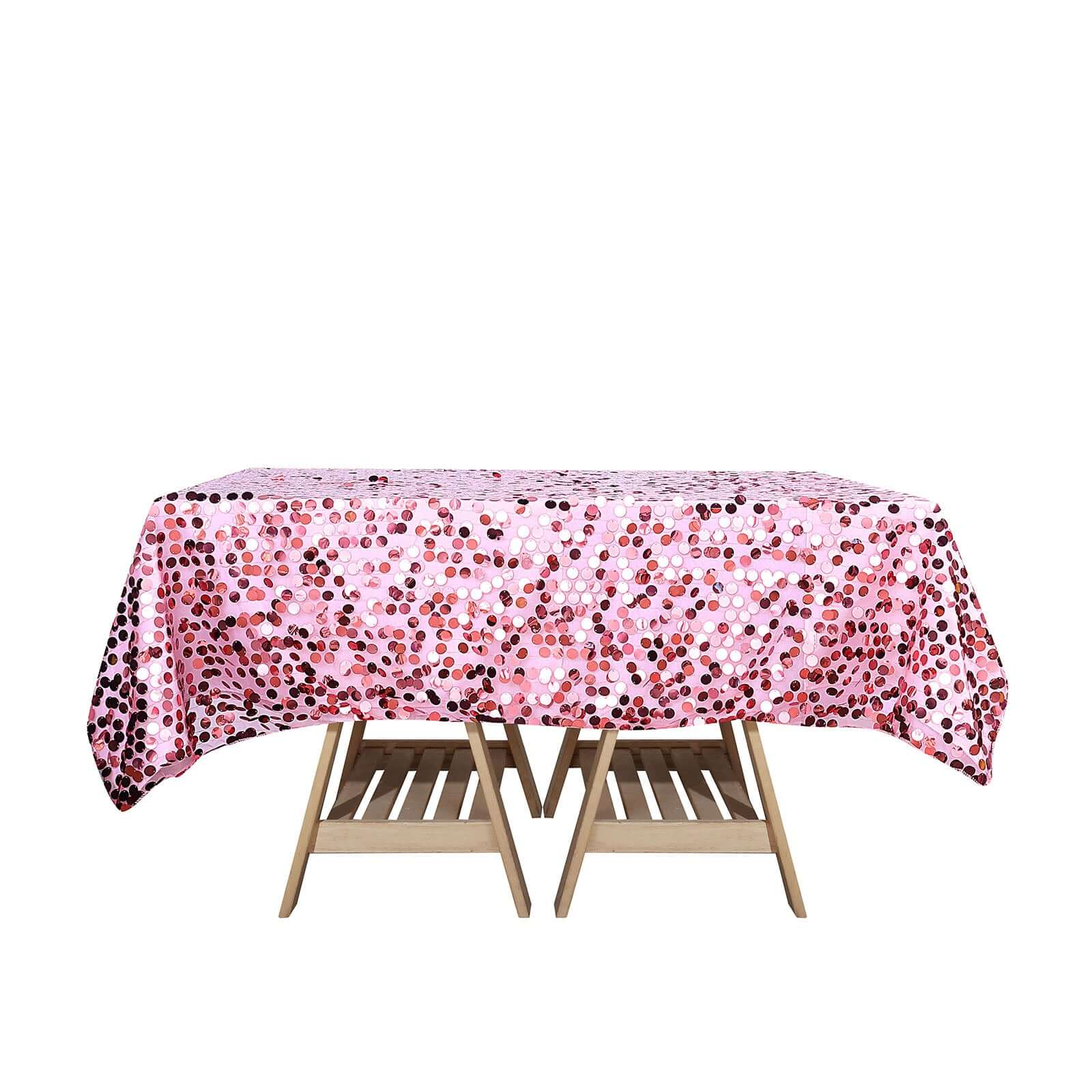 72"x72" Pink Big Payette Sequin Square Table Overlay