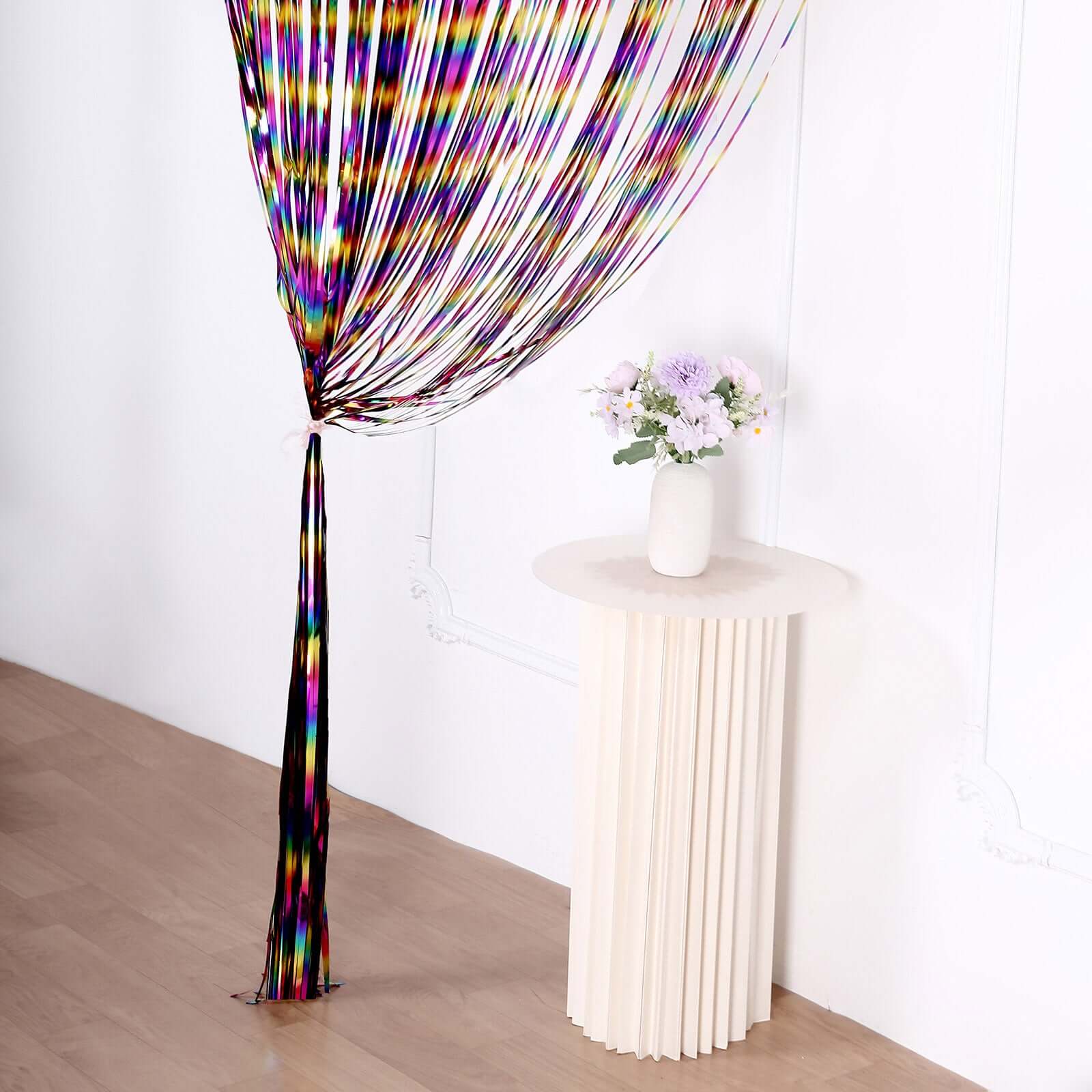 8ft Fiesta Rainbow Metallic Tinsel Foil Fringe Doorway Curtain Party Backdrop