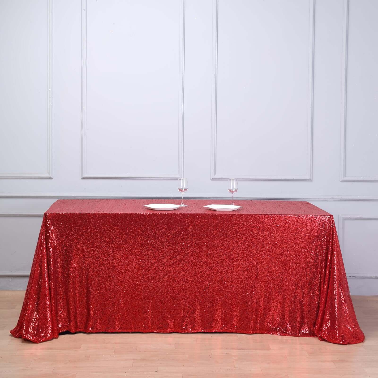 Sequin 90"x156" Rectangle Tablecloth Red - Seamless Twinkling Table Cover