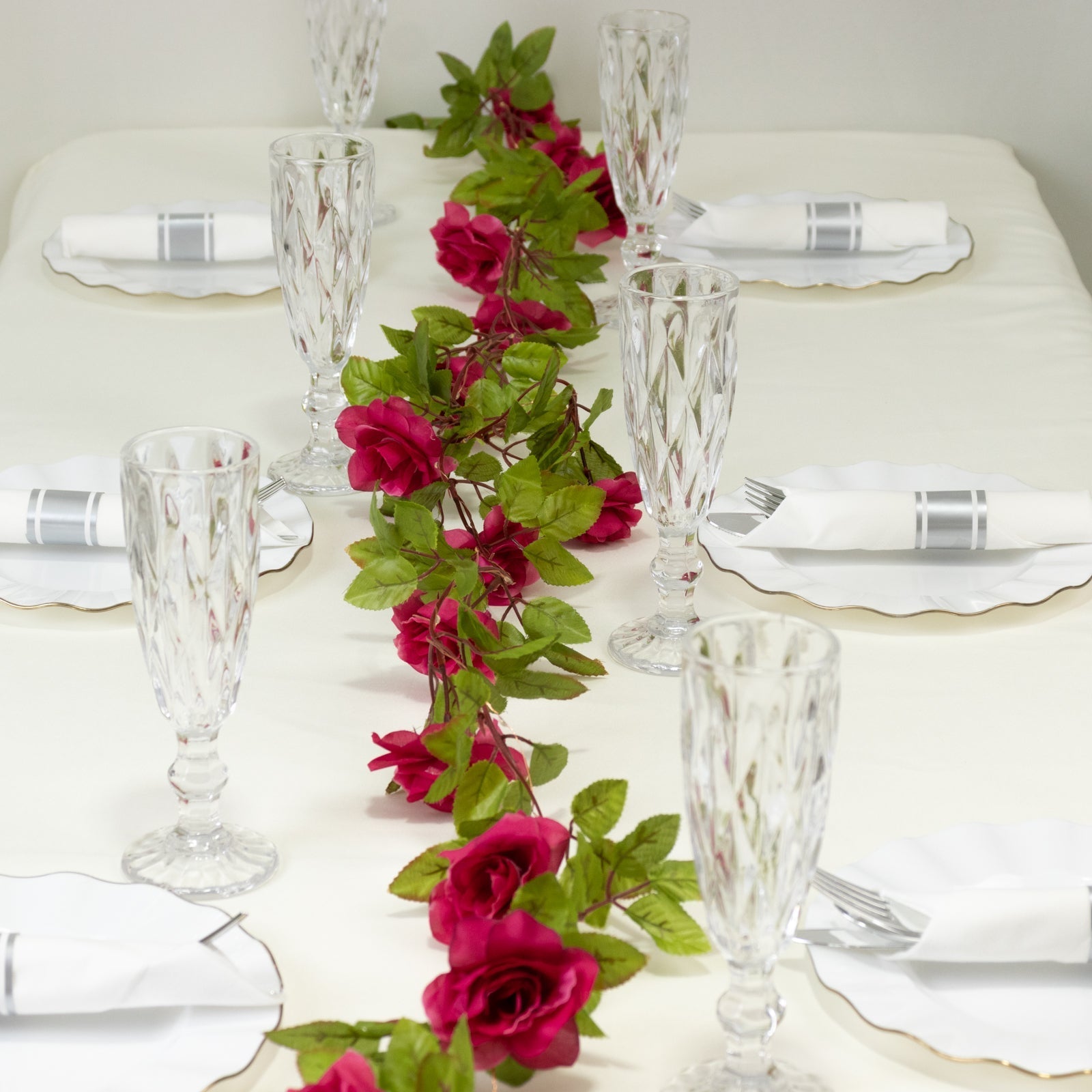7ft 20 LED Red Silk Rose Flower Garland Vine String Lights, Warm White Battery Operated