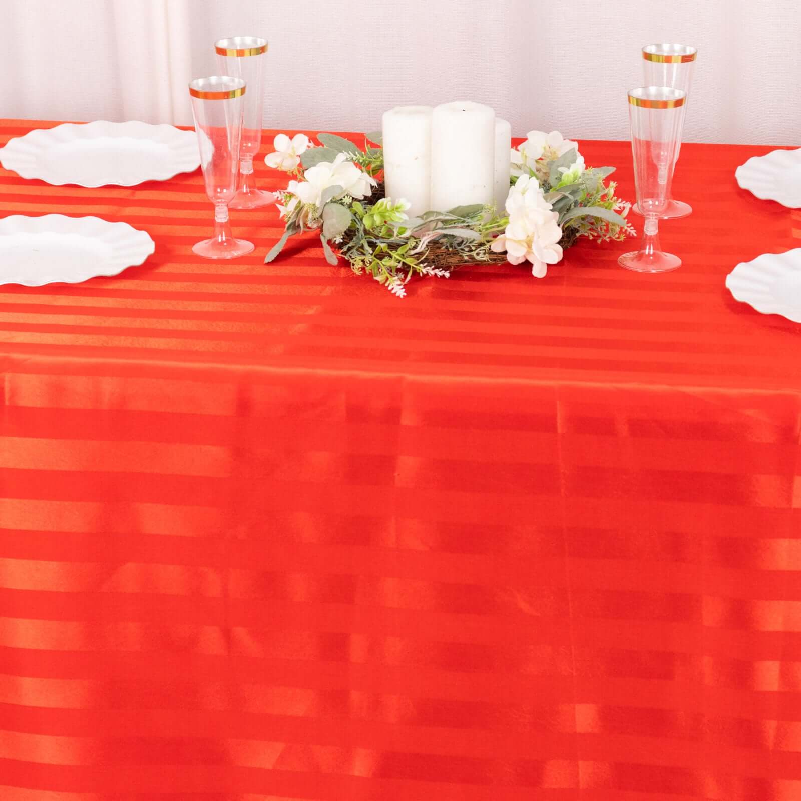 Satin Striped 90"x132" Rectangular Tablecloth Red Satin Stripe - Seamless Silky Smooth Table Cover