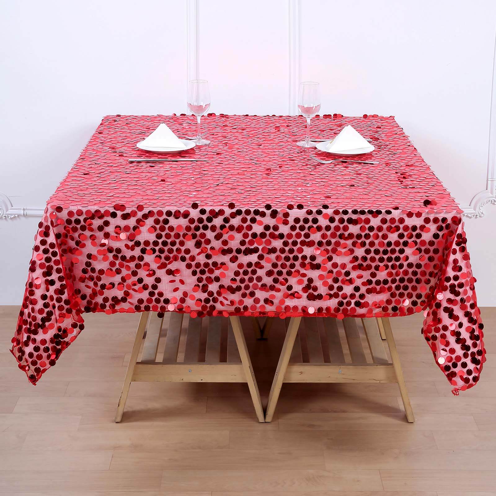 Sequin 72"x72" Table Overlay Square Tablecloth Red - Big Payette Table Cover