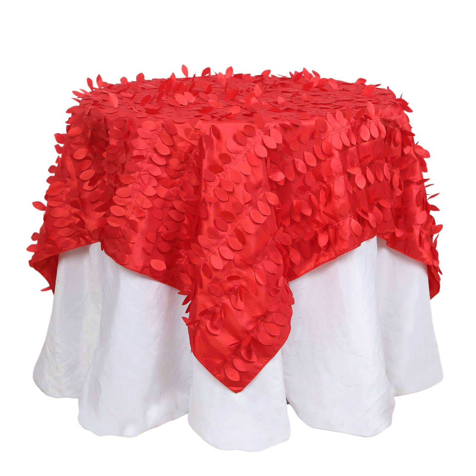 Taffeta 54"x54" Table Overlay Square Tablecloth Red 3D Leaf Petal Table Cover