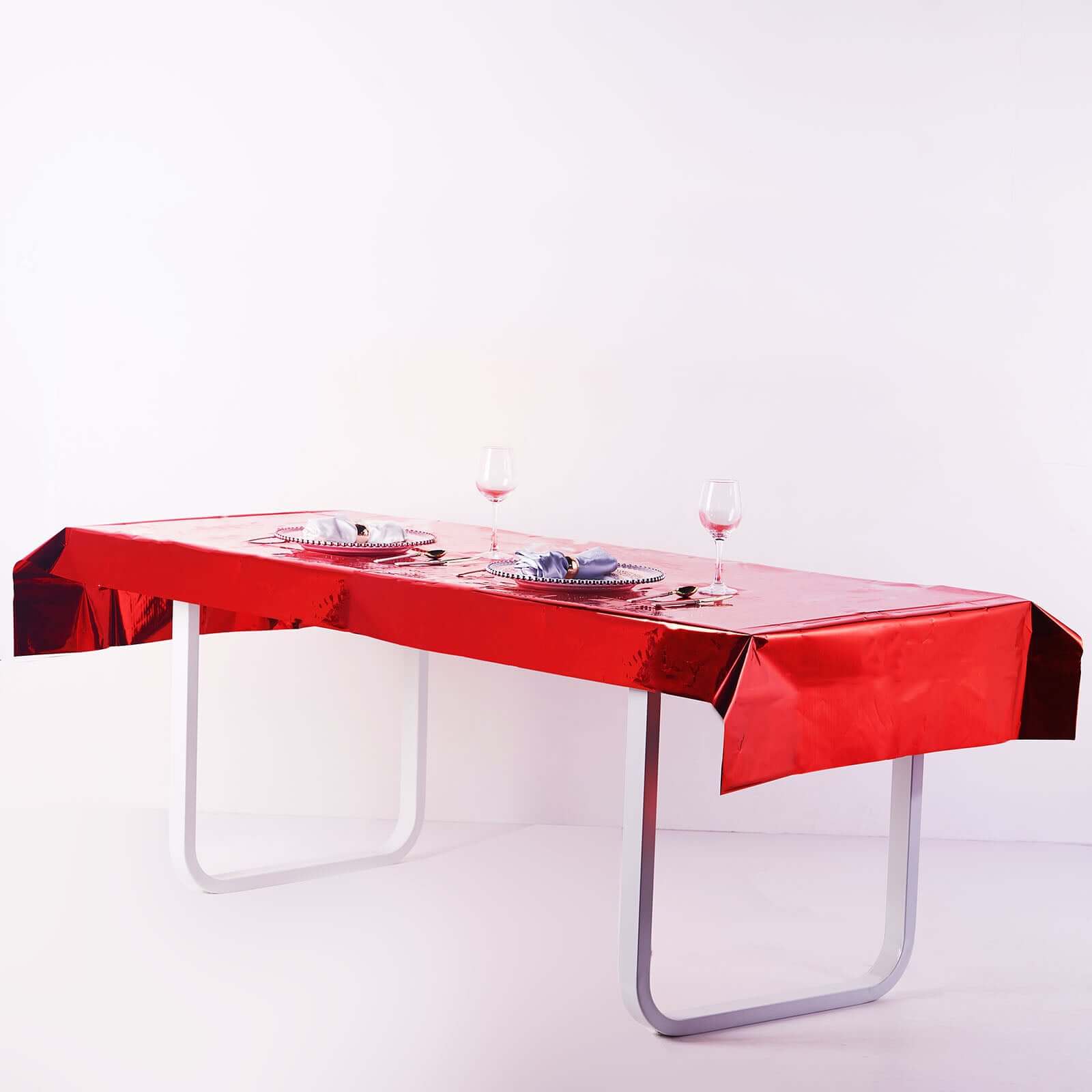 Metallic Foil Tablecloth Rectangle Red - Decorative Disposable Table Cover 40"x90"