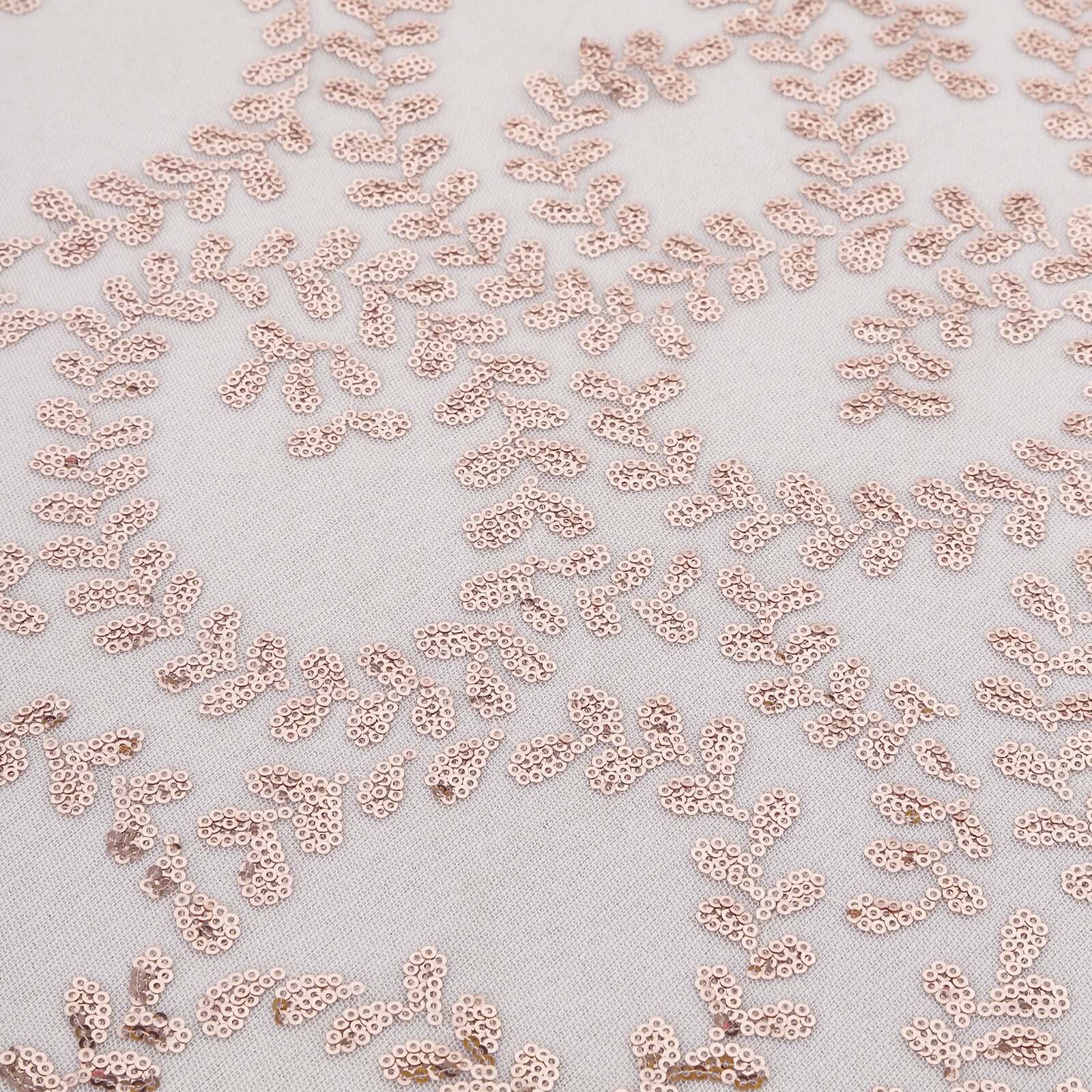 Tulle 120" Round Tablecloth Rose Gold - Seamless Sequin Leaf Embroidered Table Cover
