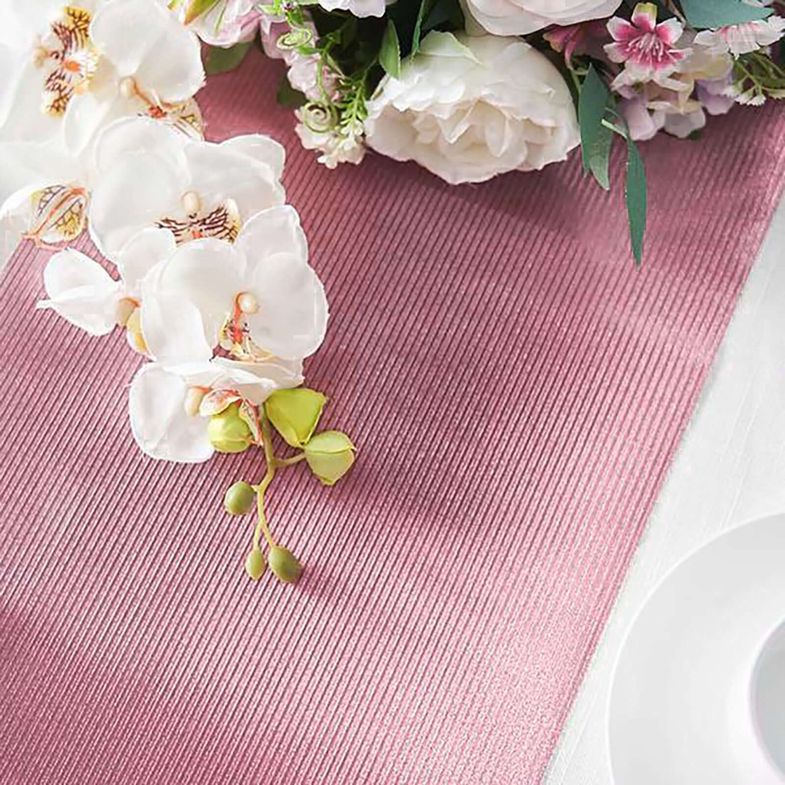 Glitter Paper 9ft Table Runner Roll Rose Gold Disposable Ridge Pattern Table Decor