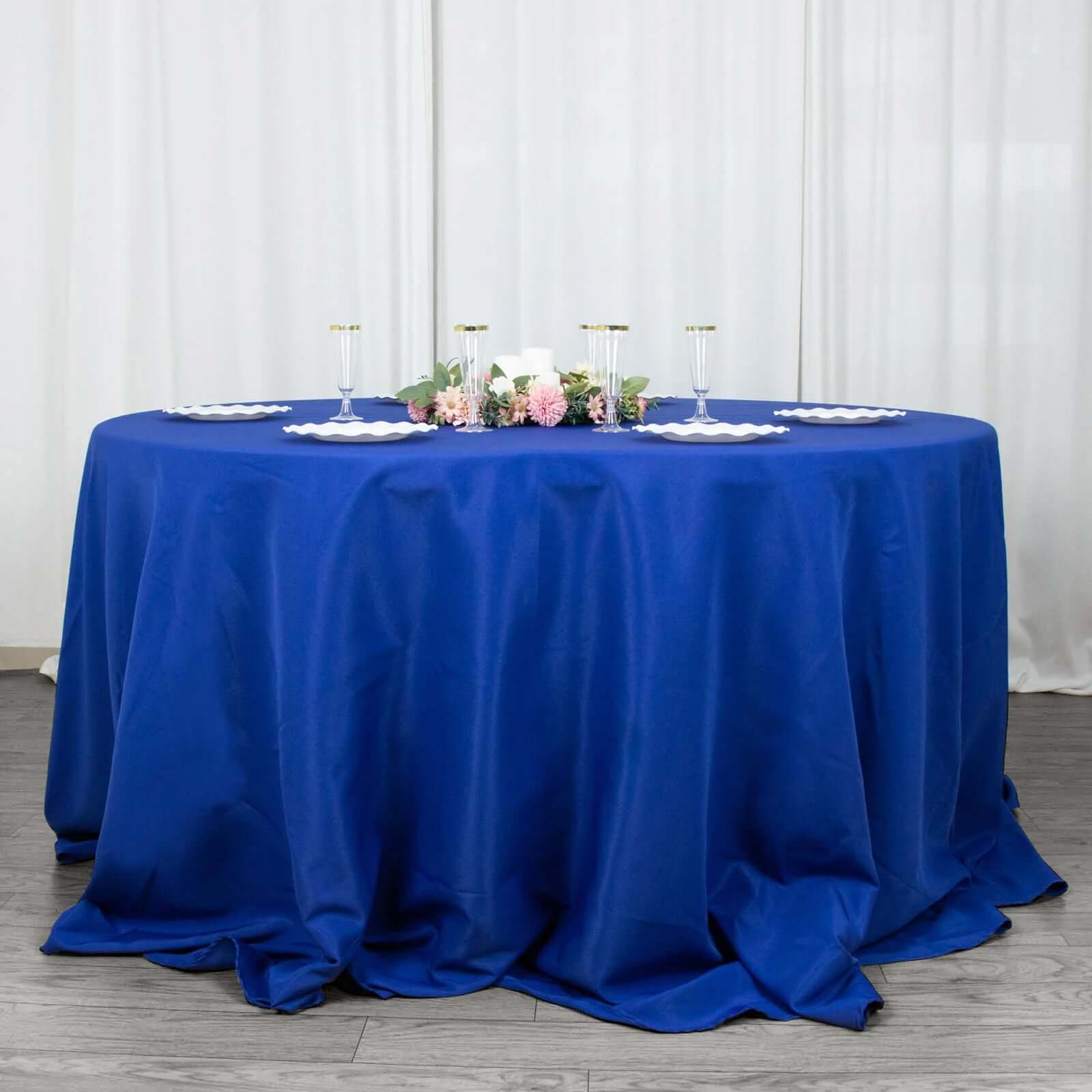 Premium Polyester 132" Round Tablecloth Royal Blue - Seamless 220GSM Wrinkle-Resistant Table Cover