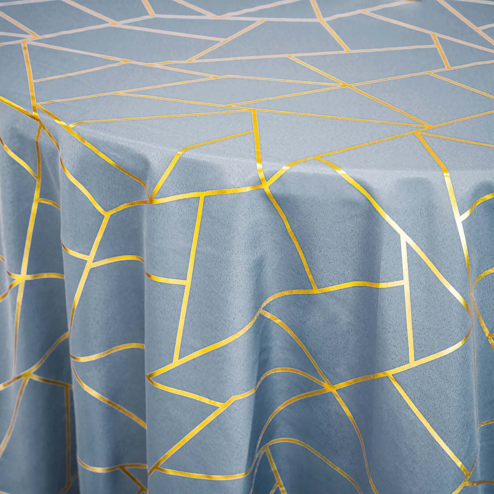Polyester 120" Round Tablecloth Dusty with Gold Foil Geometric Pattern Wrinkle-Resistant Seamless Table Cover