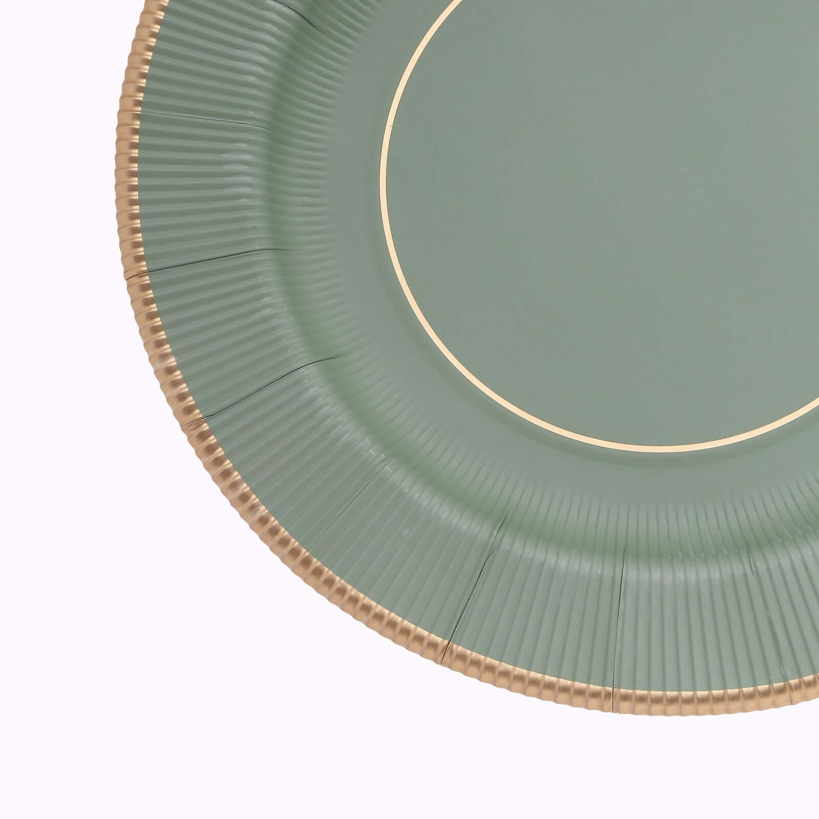 25-Pack Disposable Round Charger Plates in Sage Green Sunray Design with Gold Rim - 350GSM Heavy Duty Paper Chargers 13"