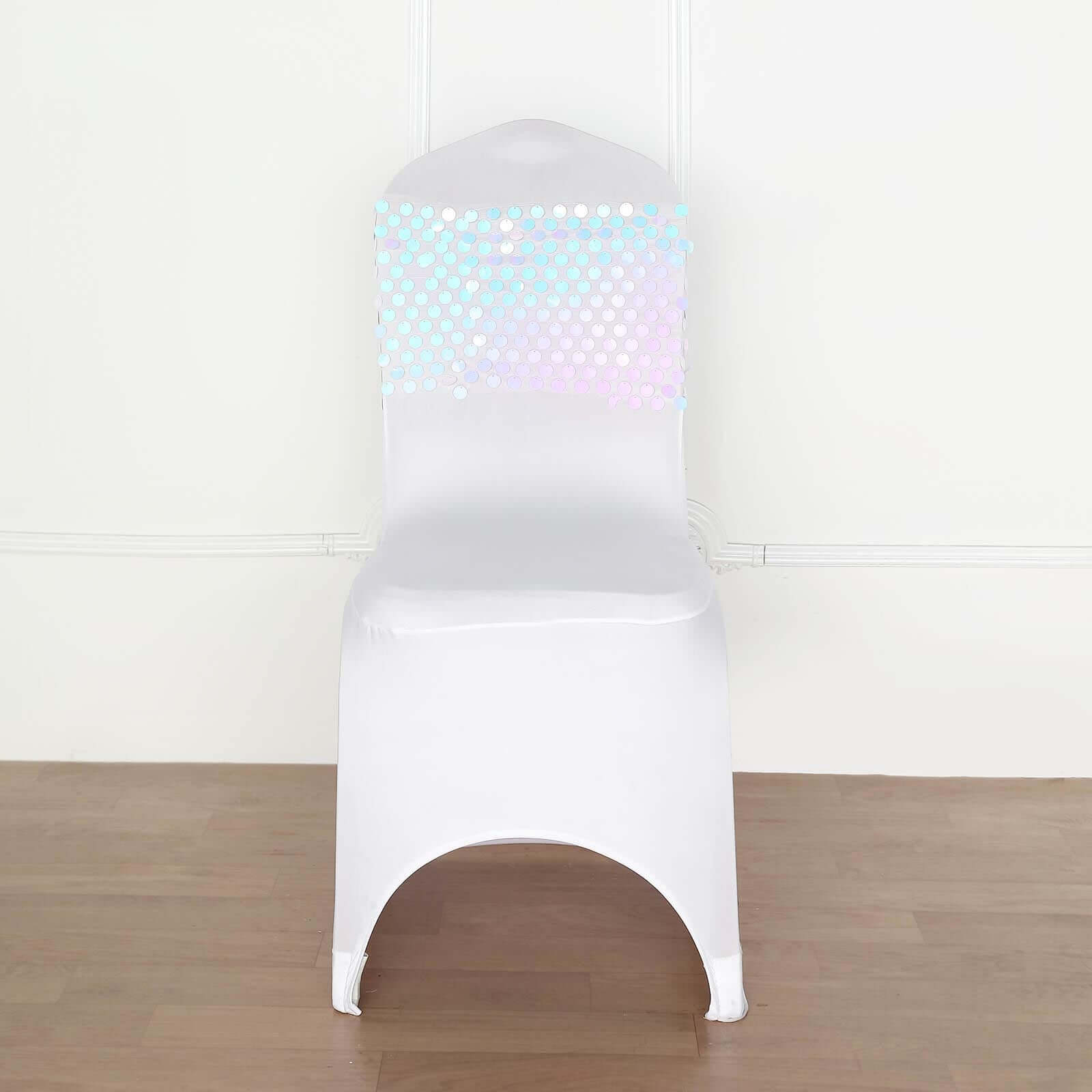 5 Pack 13"x10" Iridescent Blue Big Payette Sequin Chair Sash Bands