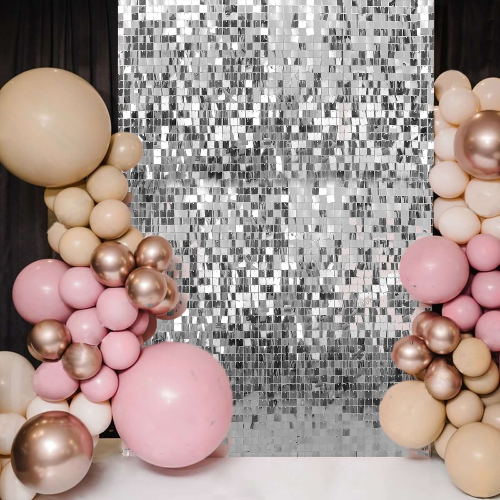 10sq.ft Shiny Silver Square Sequin Shimmer Wall Party Photo Backdrop, Active Spangle Wall Art Décor Panels - 10 Panels