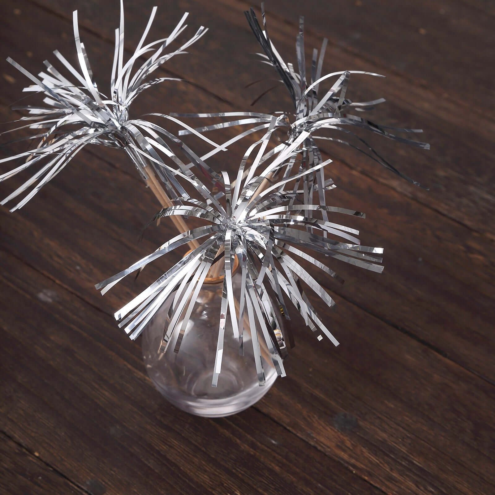 100-Pack Bamboo Cocktail Sticks Firework Cupcake Toppers Silver - Festive Foil Frills Food Picks 9"