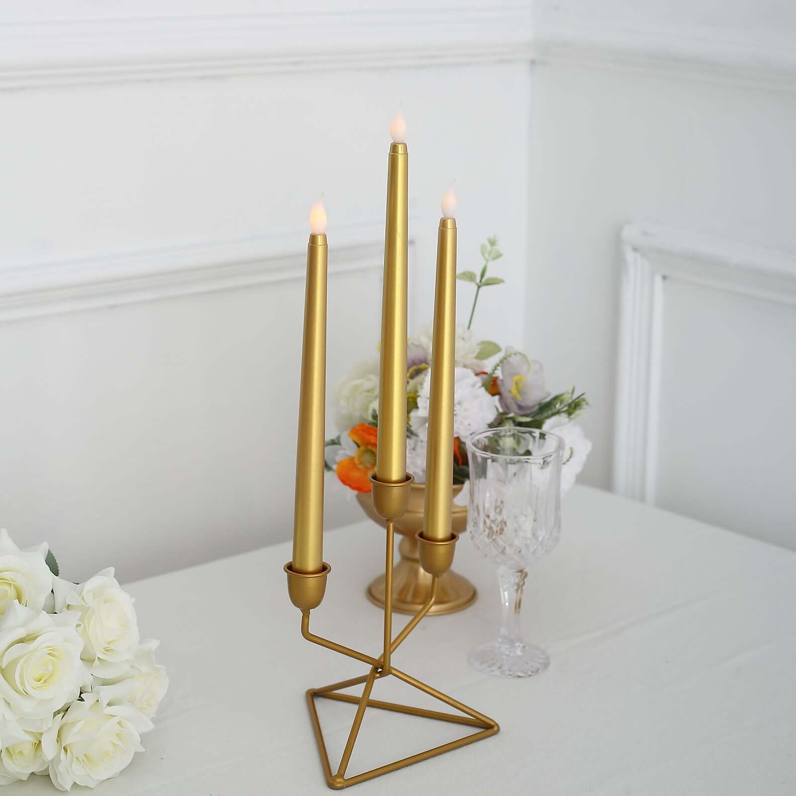 3-Pack LED Decorative Lighting Warm Flickering Gold - Flameless Taper Candles 11"