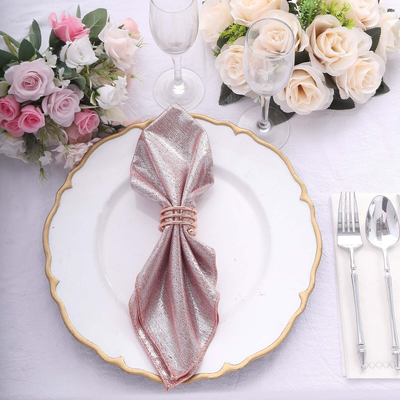 5 Pack Polyester 20"x20" Napkins Rose Gold Shimmer Sequin Dots - Luminous Cloth Napkins