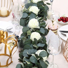 42" Green Artificial Eucalyptus Leaf, Ranunculus Flower Garland Vine