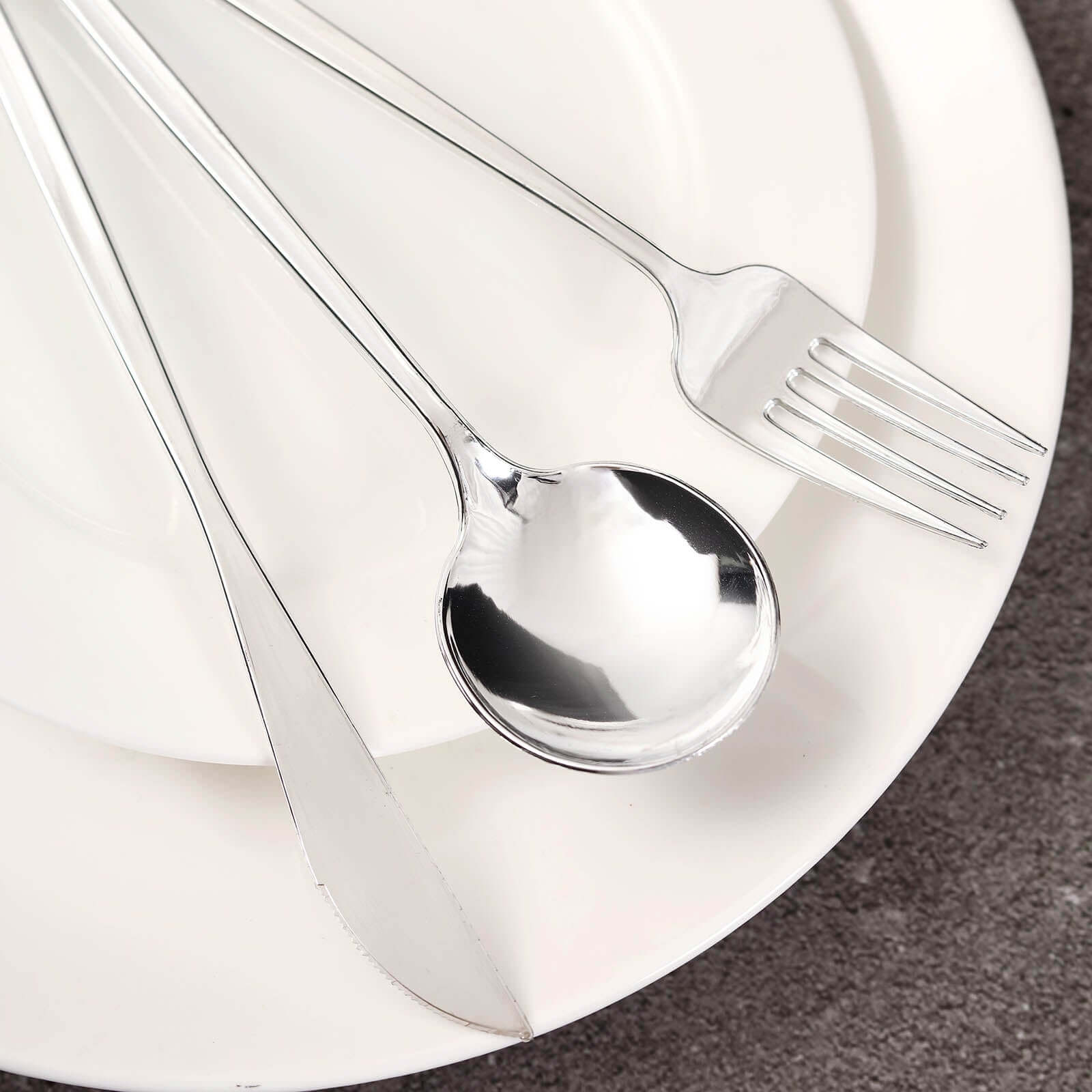 24-Pack Plastic Flatware Set with Sleek Modern Design Silver - Premium Disposable Silverware 8"