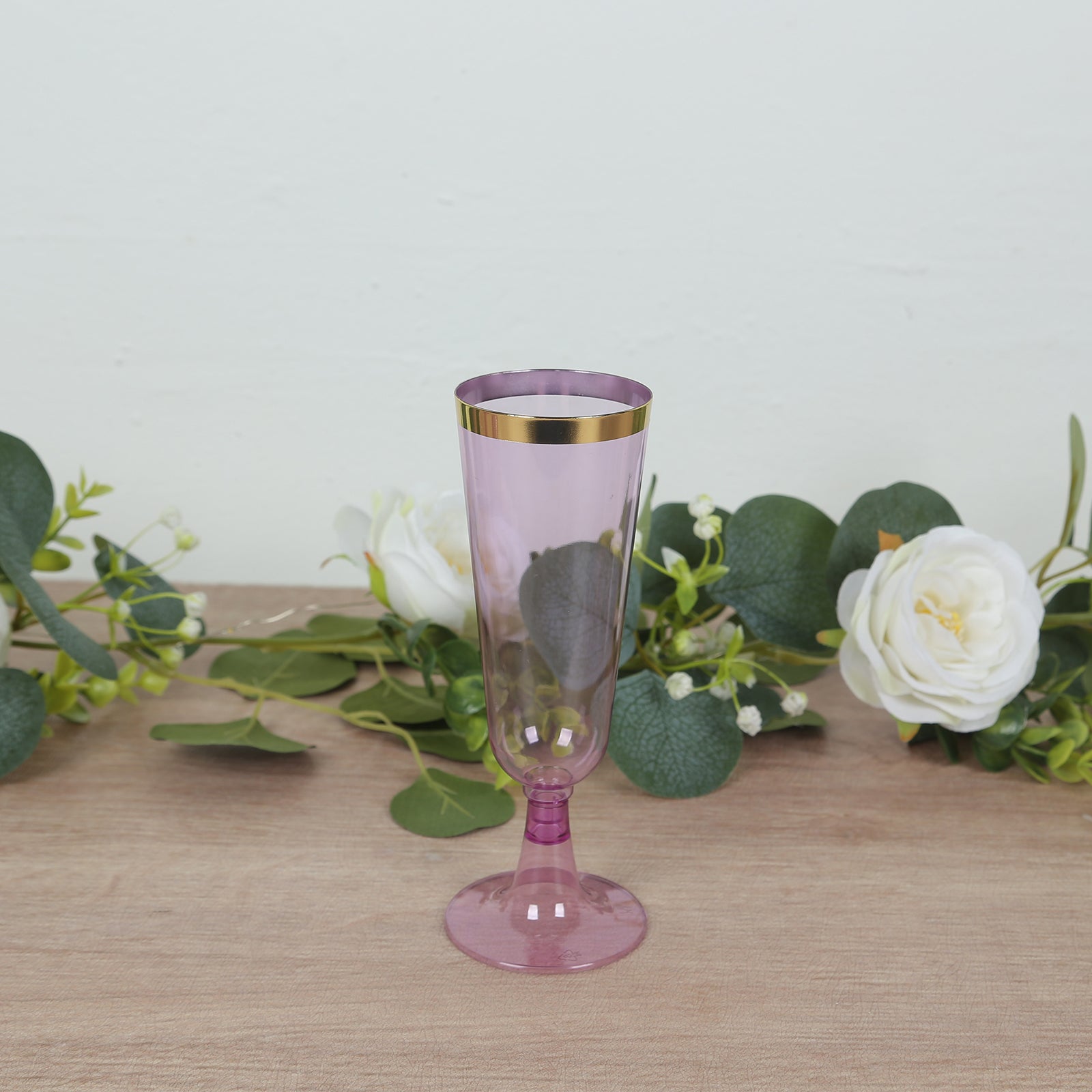 12-Pack Plastic Champagne Flutes Transparent Purpler with Gold Rim - Stylish Disposable Cocktail Glasses for Parties 5oz 6"