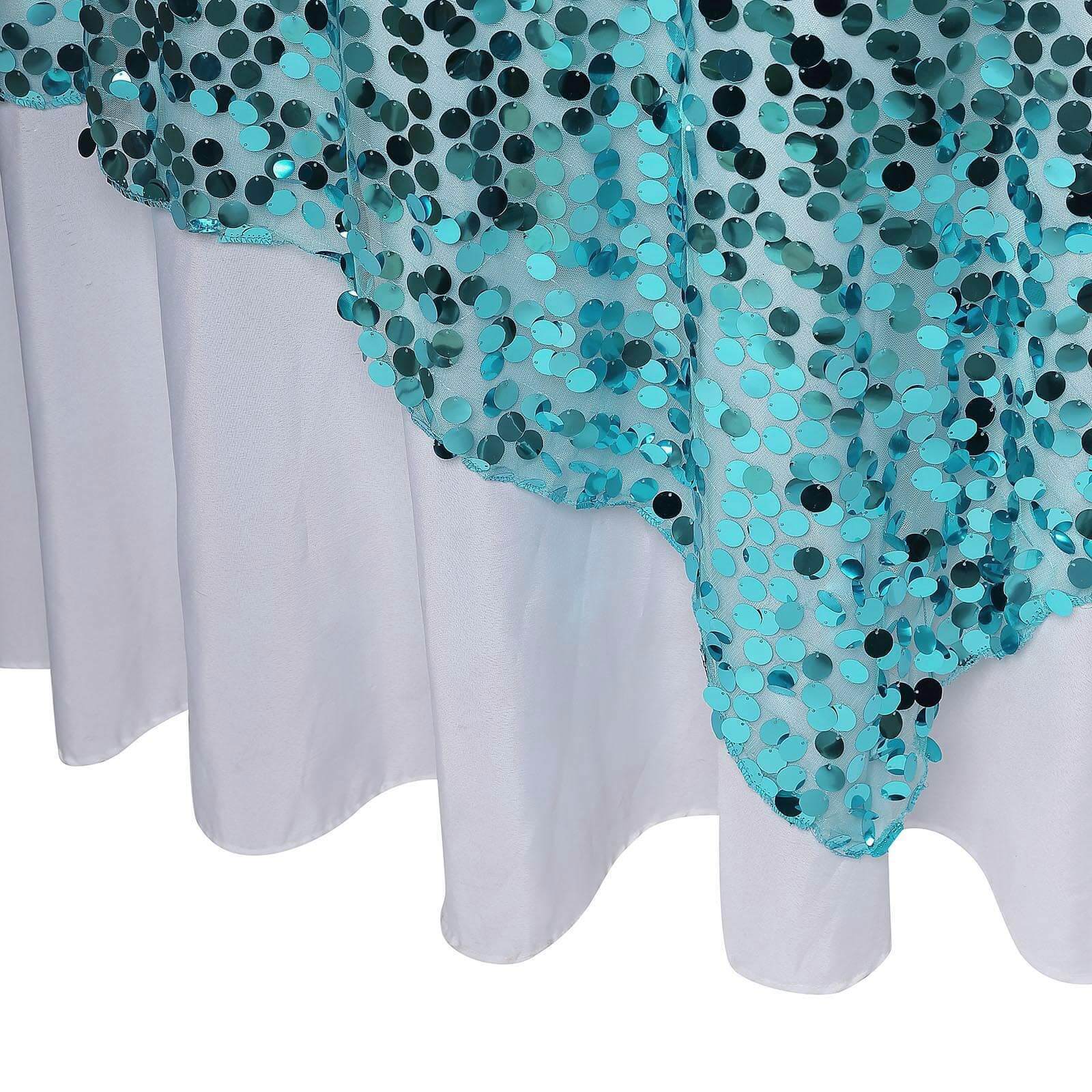 Sequin 72"x72" Table Overlay Square Tablecloth Turquoise - Big Payette Table Cover