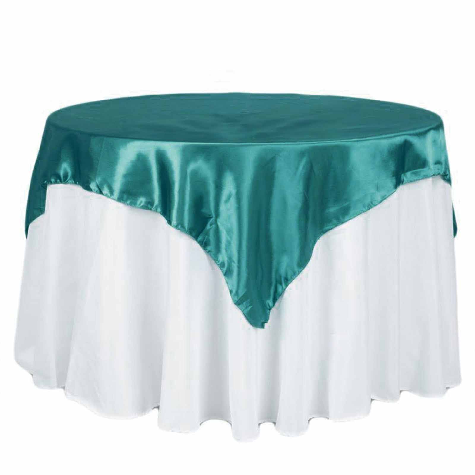 Satin 72"x72" Table Overlay Square Tablecloth Turquoise - Smooth Finish Table Cover