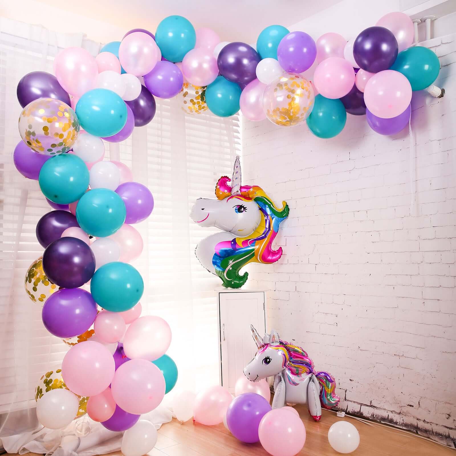108 Pack Turquoise, Purple and Pink Unicorn DIY Balloon Garland Arch Kit