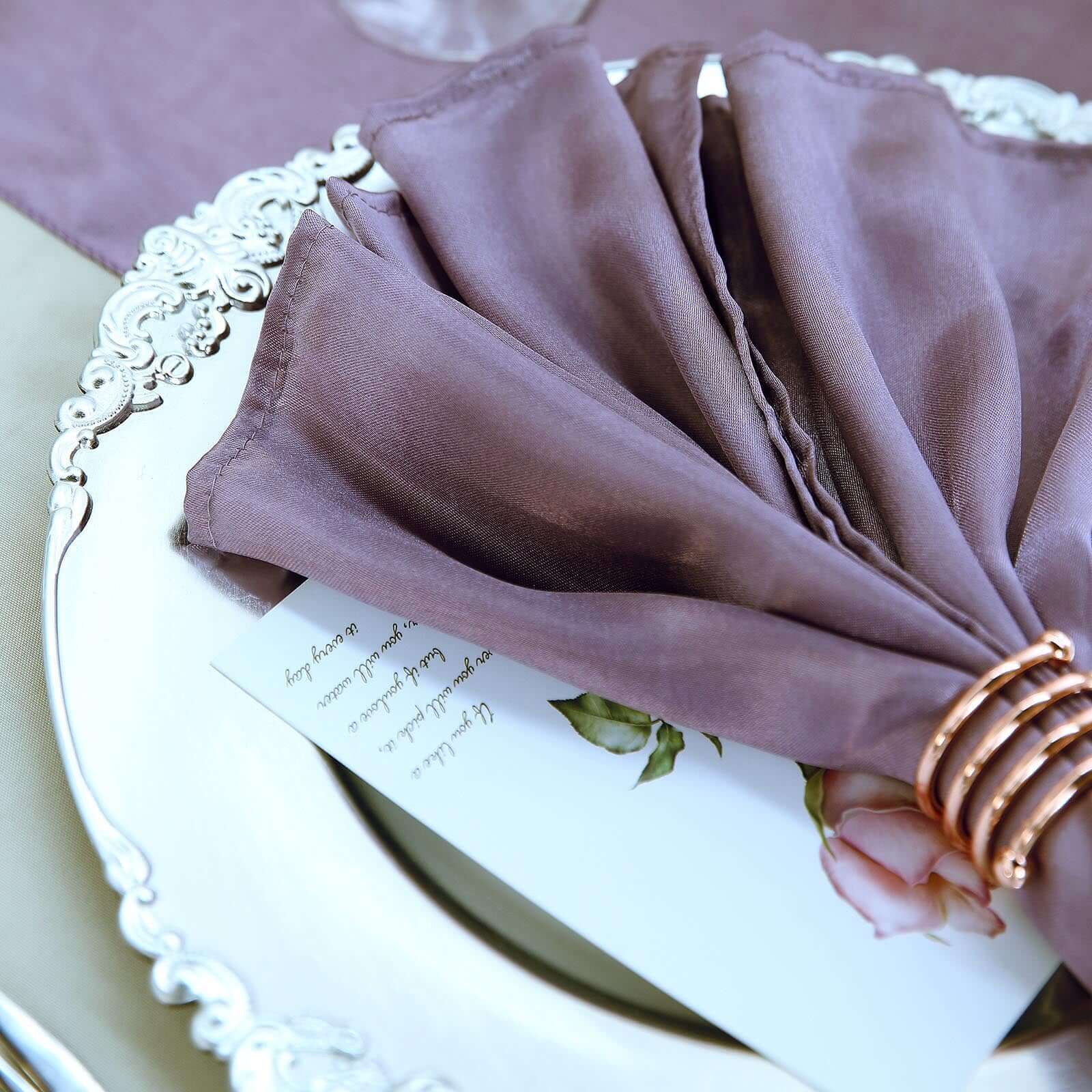 4 Pack Satin 20"x20" Napkins Violet Amethyst - Luxurious Shine & Smooth Dinner Napkins