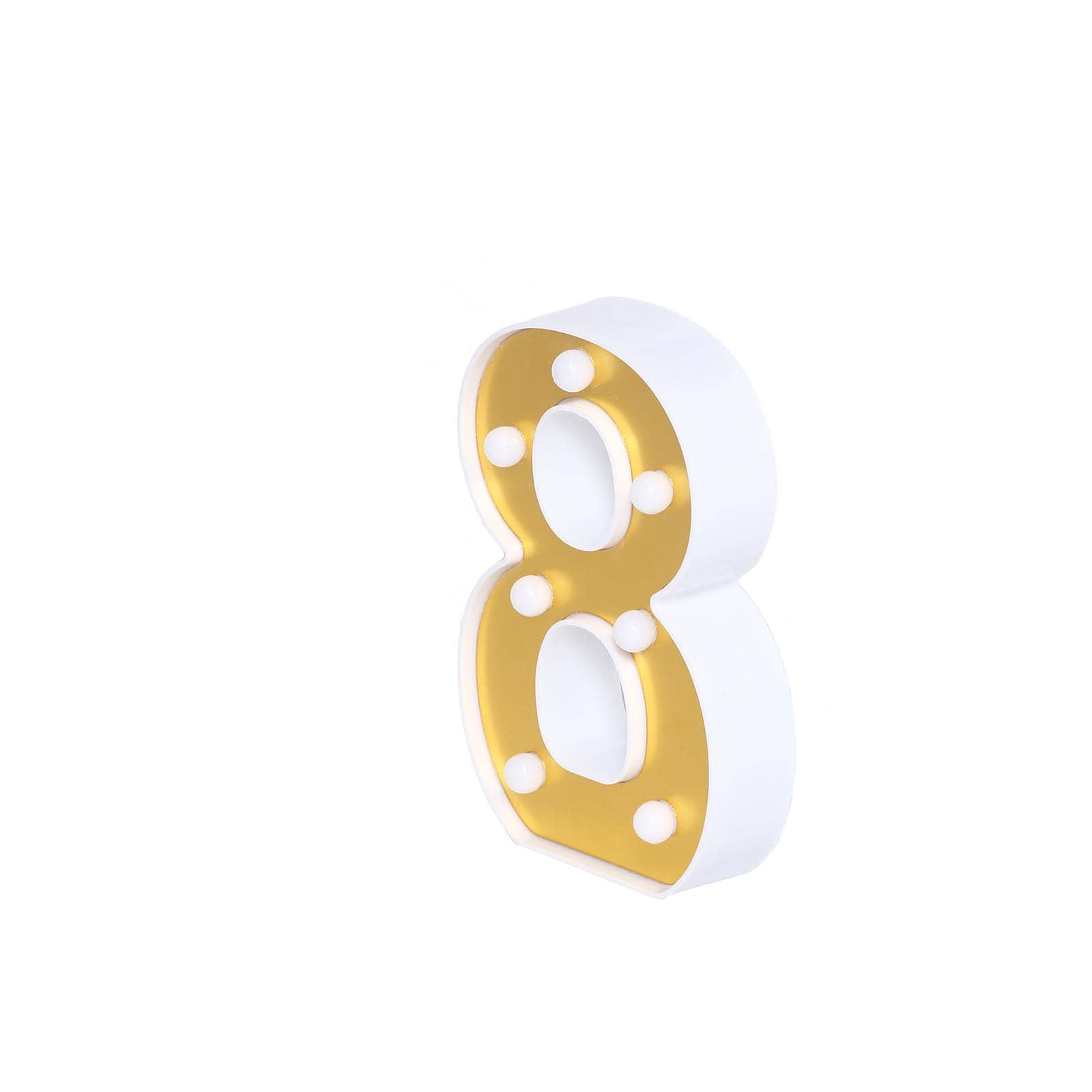 3D Marquee Number "8" Warm White 7 LED Lights Gold - Stylish Light-Up Accent for Events 6"