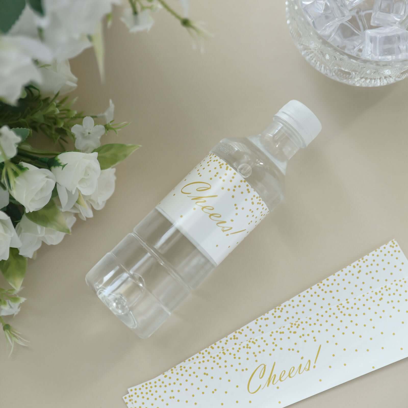 24 Pack White/Gold Water Bottle Labels "Cheers" Wedding Party Waterproof Bottle Stickers