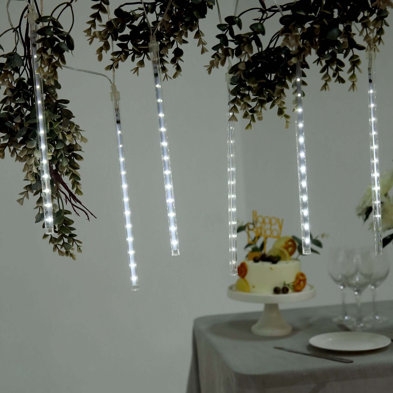 8 Tubes LED Hanging String Lights Icicle Design Clear - Waterproof Snowfall Effect 12"