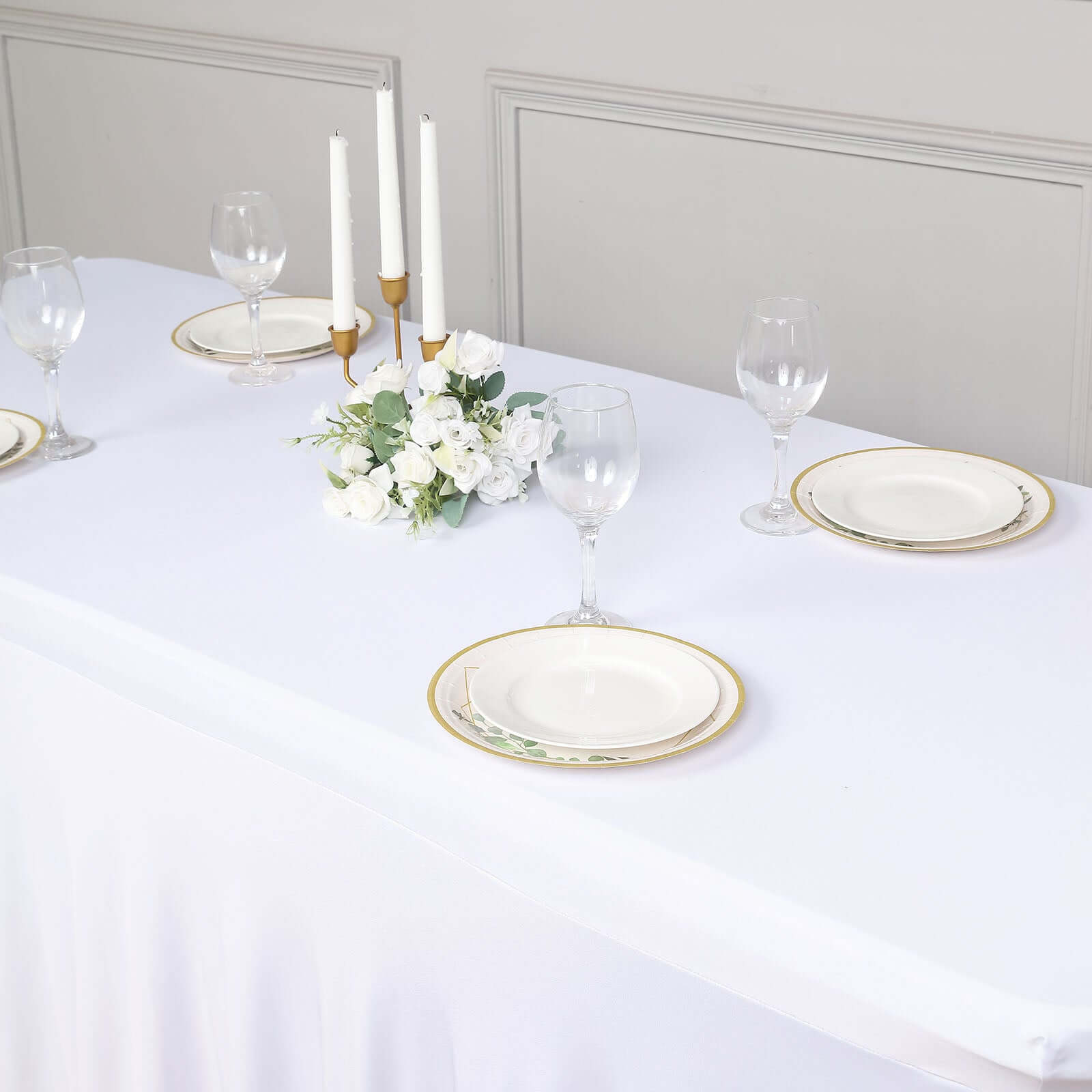 Spandex Rectangle 72"x30" Table Skirt White with Wavy Skirt-Like Effect Stylish Table Cover for Weddings, Banquets & Trade Shows