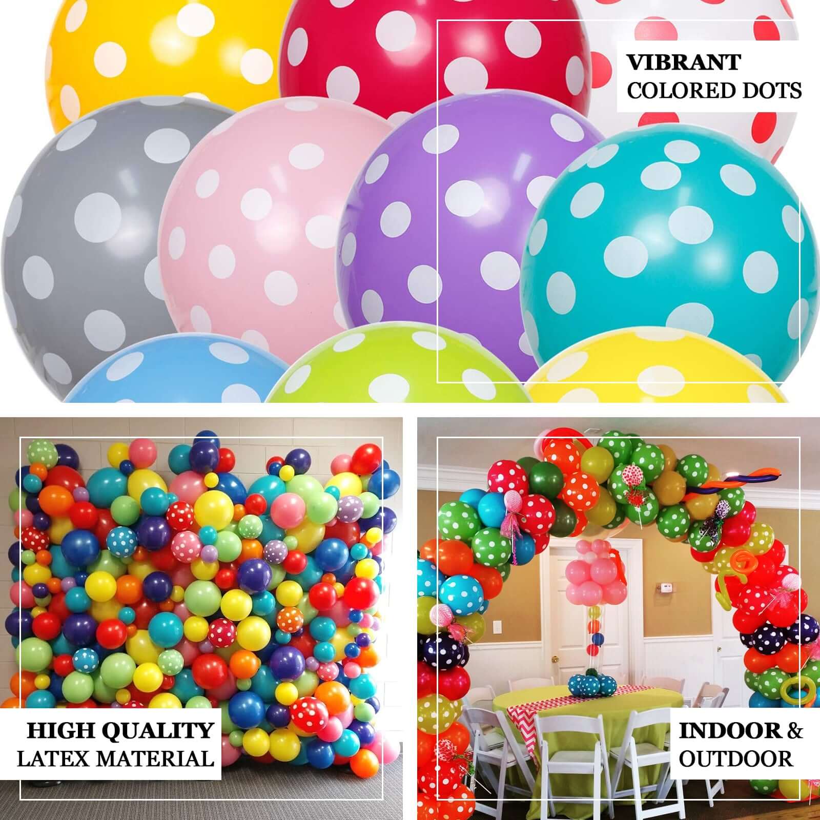 25 Pack 12" Yellow and White Fun Polka Dot Latex Party Balloons