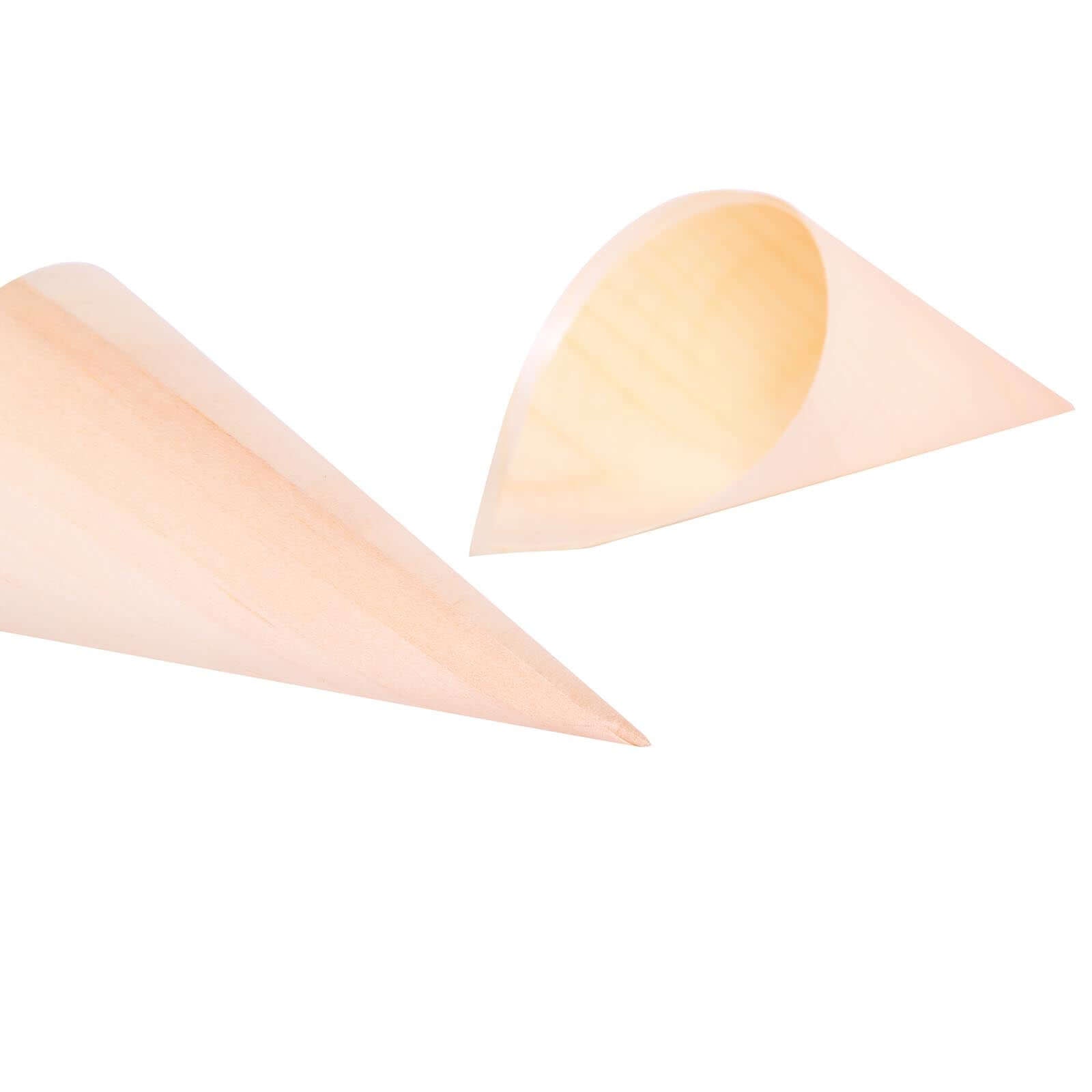 50-Pack Pine Wood Food Cones Eco Friendly Natural Disposable Design - 100% Biodegradable Tasting Serving Cones 6"