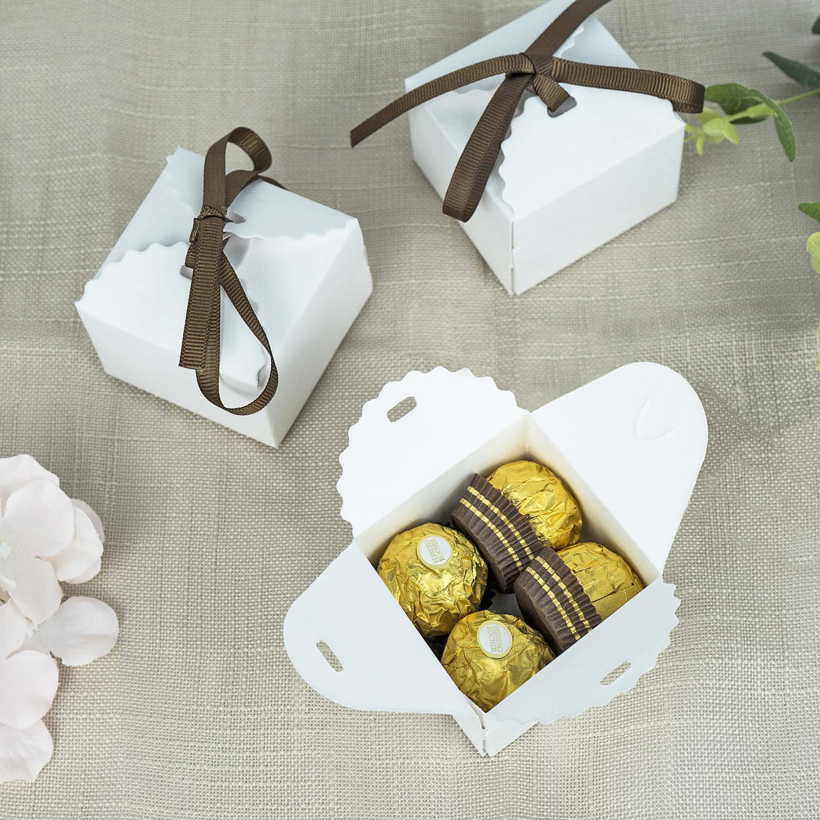 25 Pack 2.5"x2.5" White Grosgrain Ribbon Tote Party Favor Gift Boxes