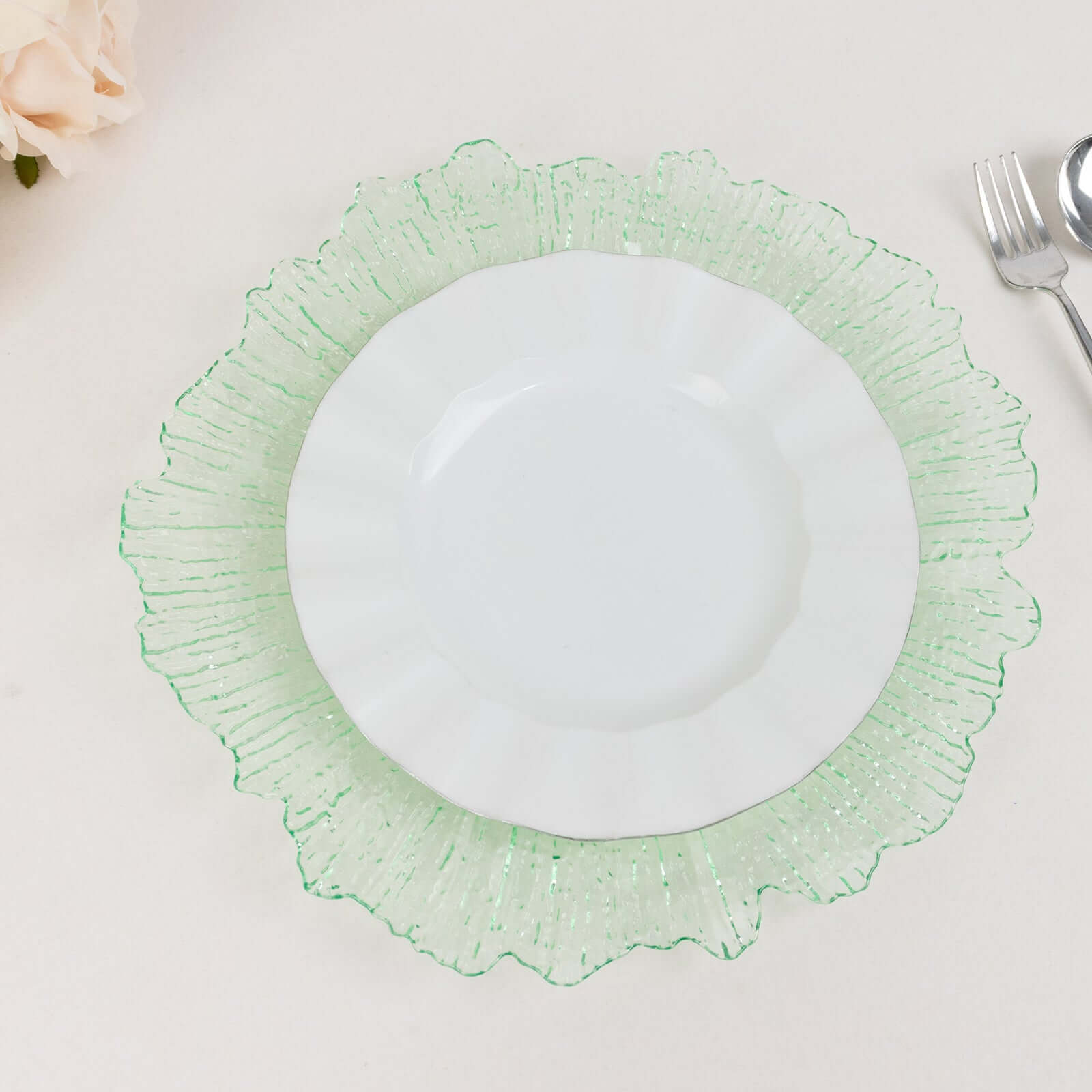 6-Pack Acrylic Plastic Round Charger Plates 13" in Transparent Green with Reef Design, Dinner Charger Tableware