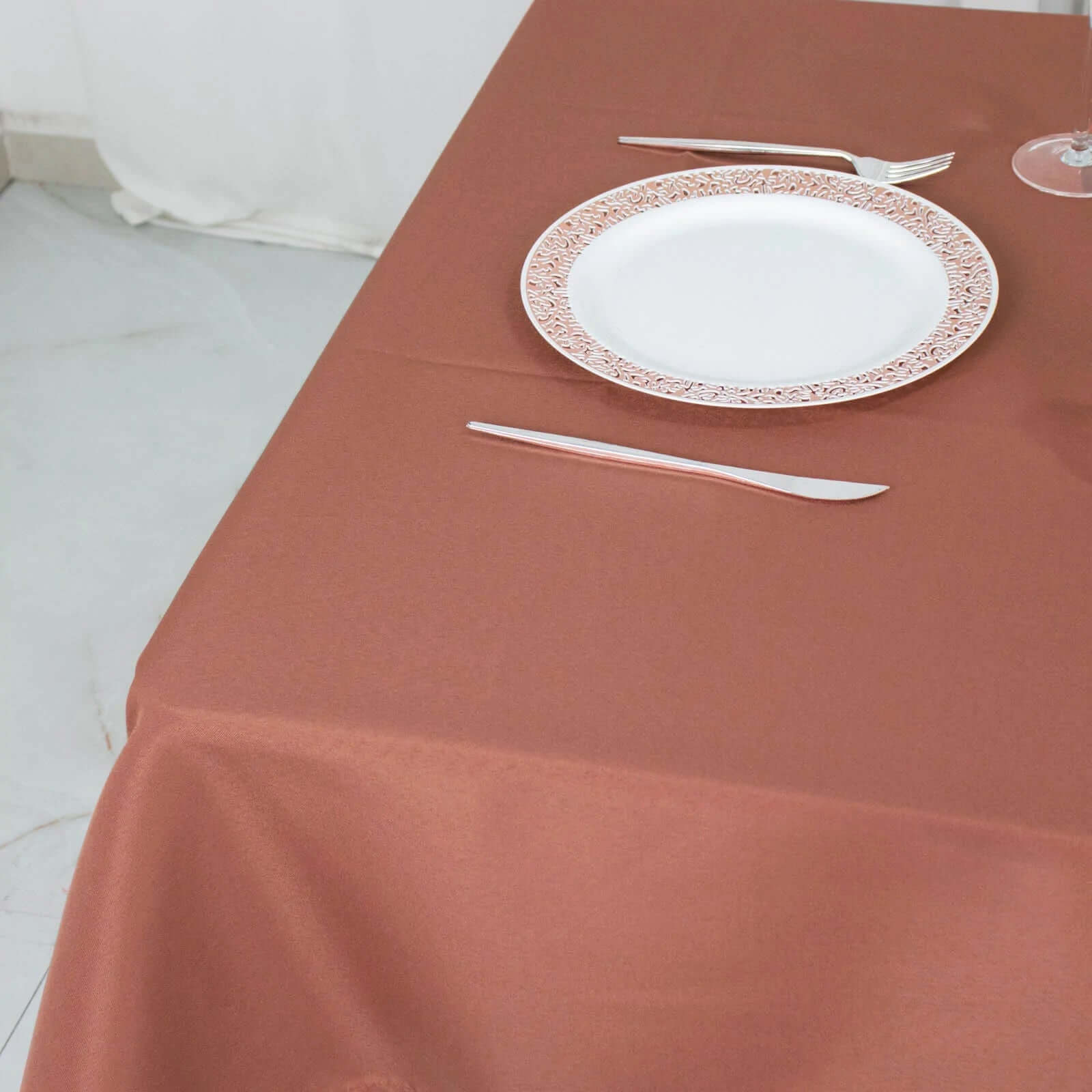 Premium Polyester 54"x54" Square Tablecloth Terracotta (Rust) - Stain and Wrinkle-Resistant 220GSM Table Cover