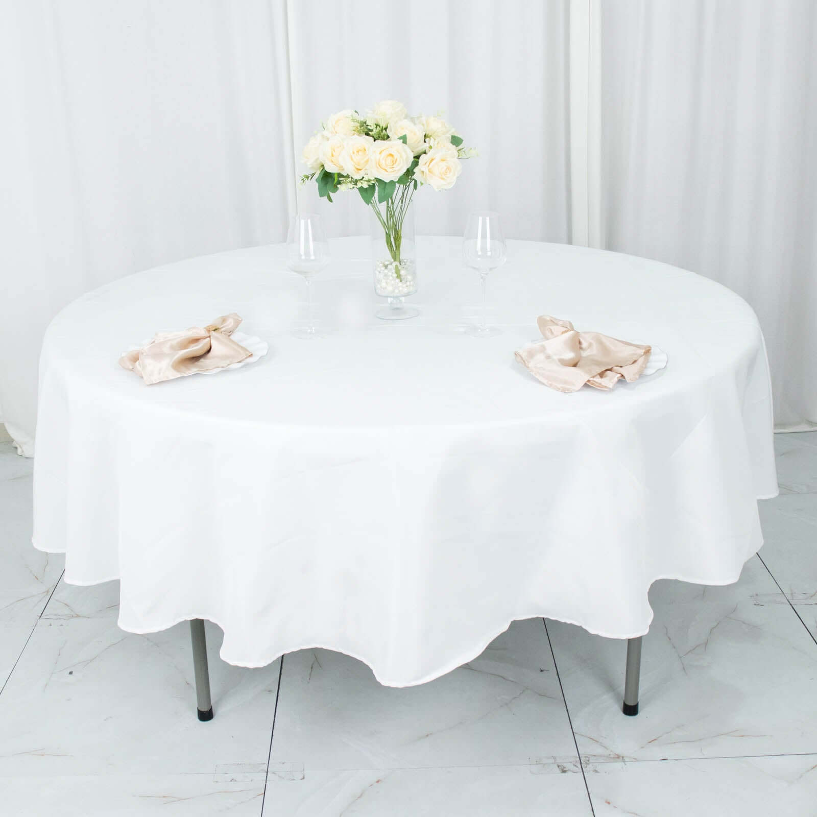 Premium Polyester 90" Round Tablecloth White - Stain and Wrinkle-Resistant 220GSM Table Cover for Weddings & Event Decor