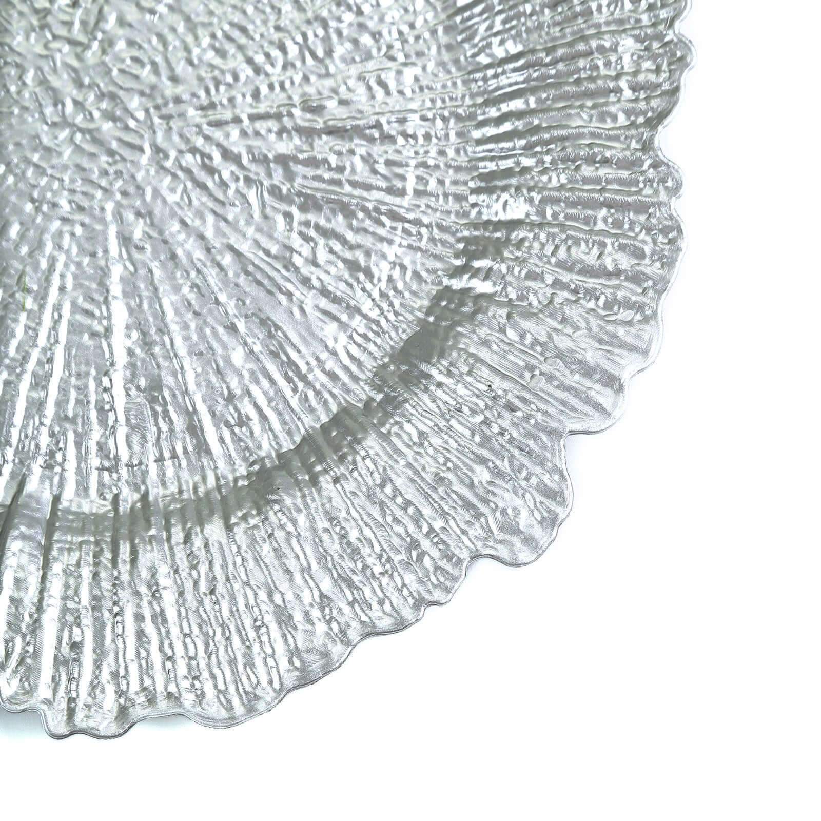 6-Pack Acrylic Plastic Round Charger Plates 13" in Silver with Reef Design, Dinner Charger Tableware