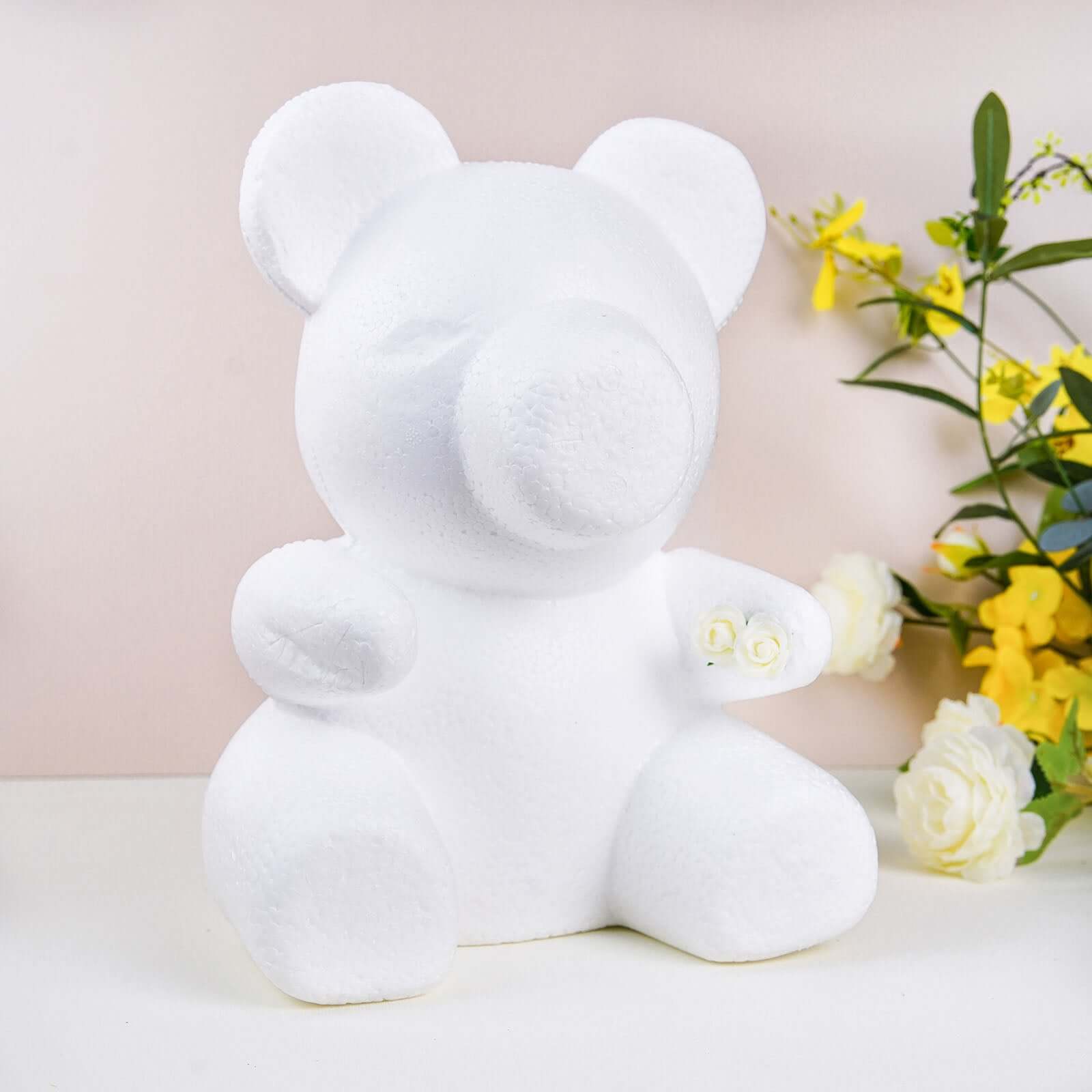 12" DIY White 3D Modeling StyroFoam Bear, Polystyrene Craft Foam Animal