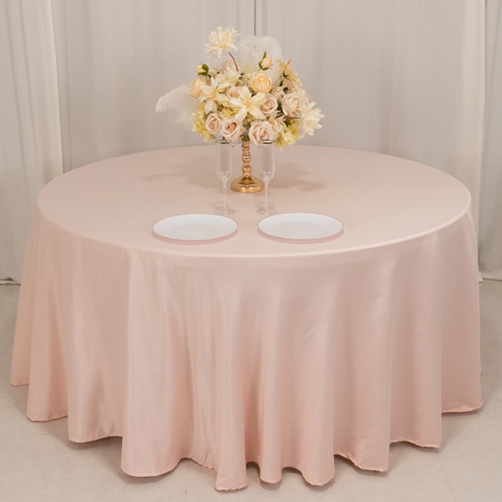 Lamour Satin 120" Round Tablecloth Blush - Seamless Table Cover with Soft Tempered Sheen