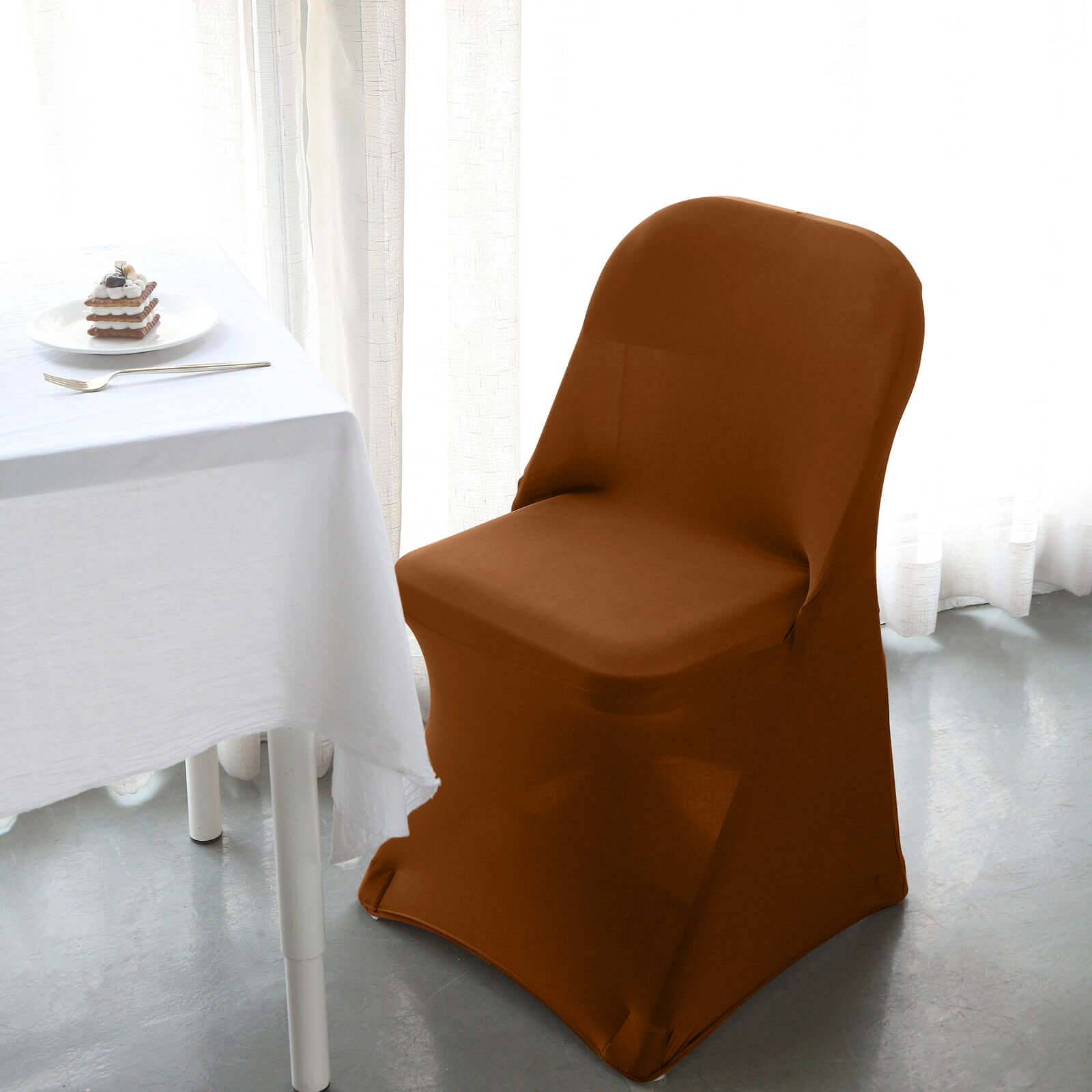 Stretch Spandex Chair Cover Cinnamon Brown for Folding Chairs - Reusable & Wrinkle-Resistant 160GSM Fitted Slipcover